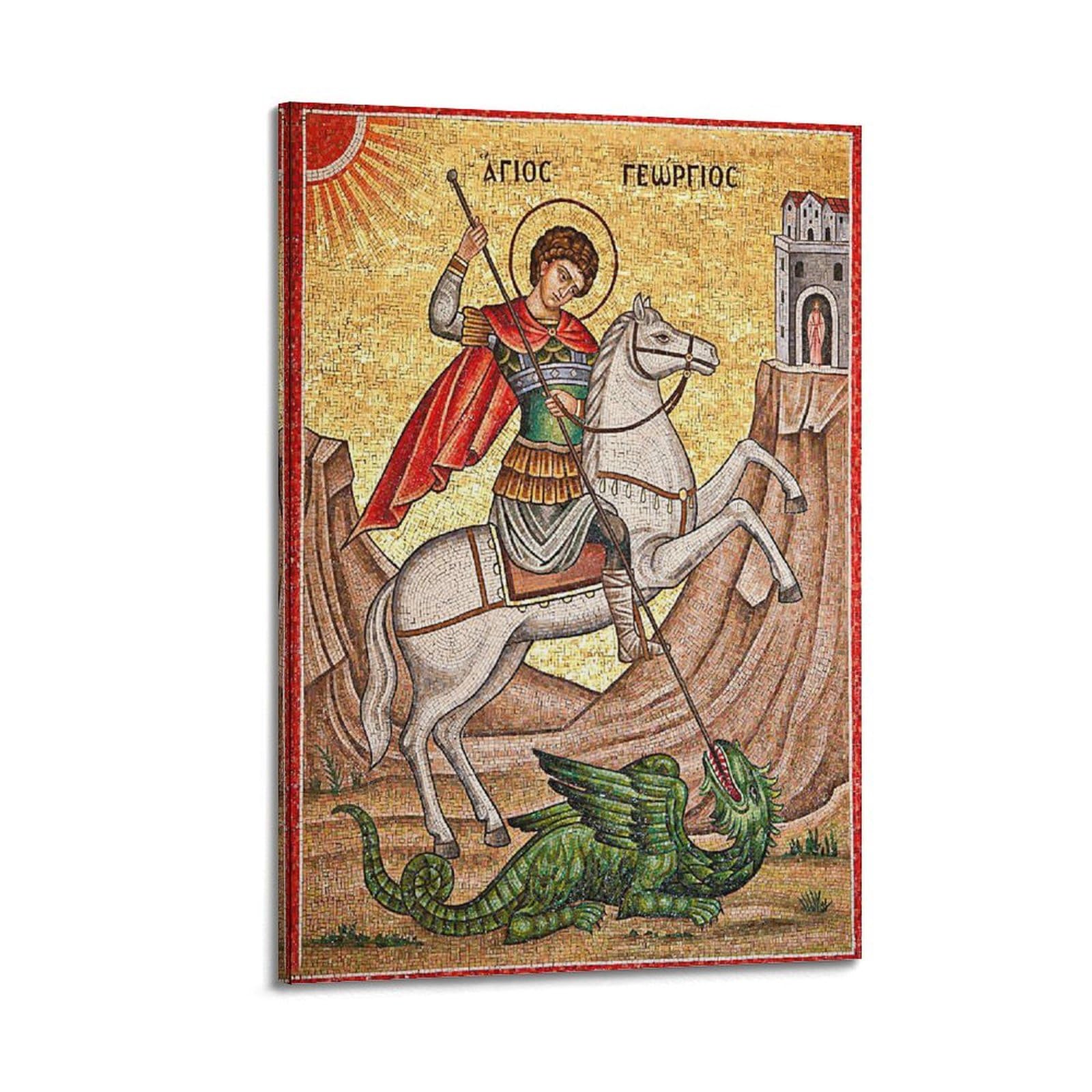 Wjdymx Frame-Style Christian Saint George Slaying The Dragon Decorative Painting Canvas Wall Posters And Modern Family Bedroom Decor 12X18inch(30X45cm)