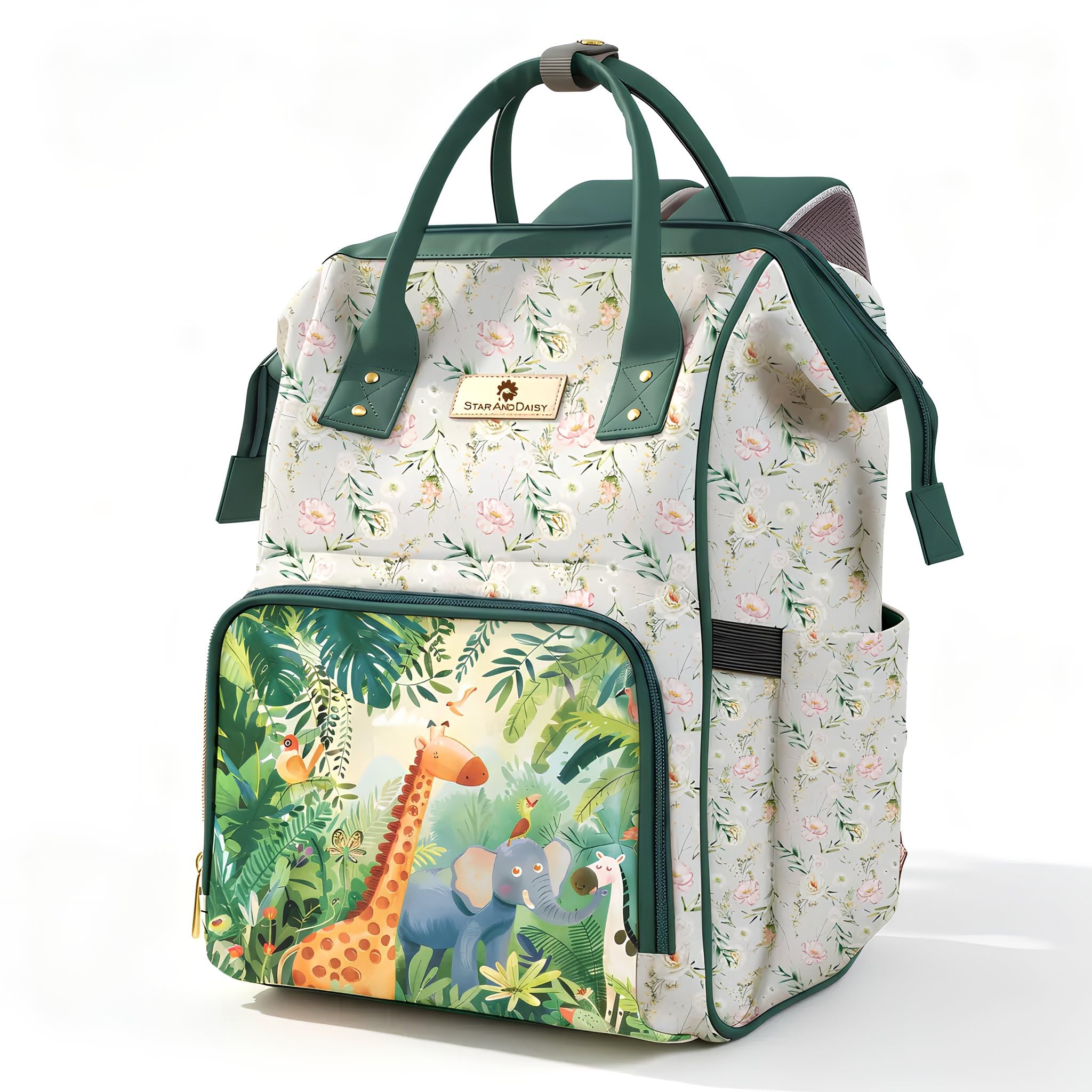 StarAndDaisy Baby Bag for Mother Travel/Diaper Bag with Insulated Baby Bottle Pocket/Diaper Bag for Mothers for Travel with Multi Compartments & pockets, Waterproof Diaper Bags for Mom -White-Green