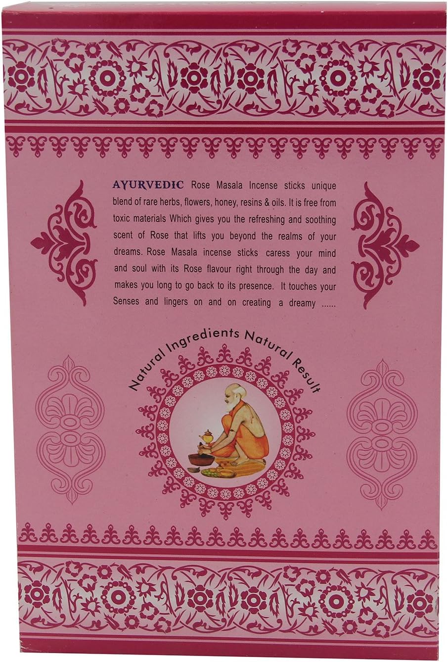 DharmaObjects Ayurvedic Rose Masala Incense Sticks - Box 12 Packs (Rose)