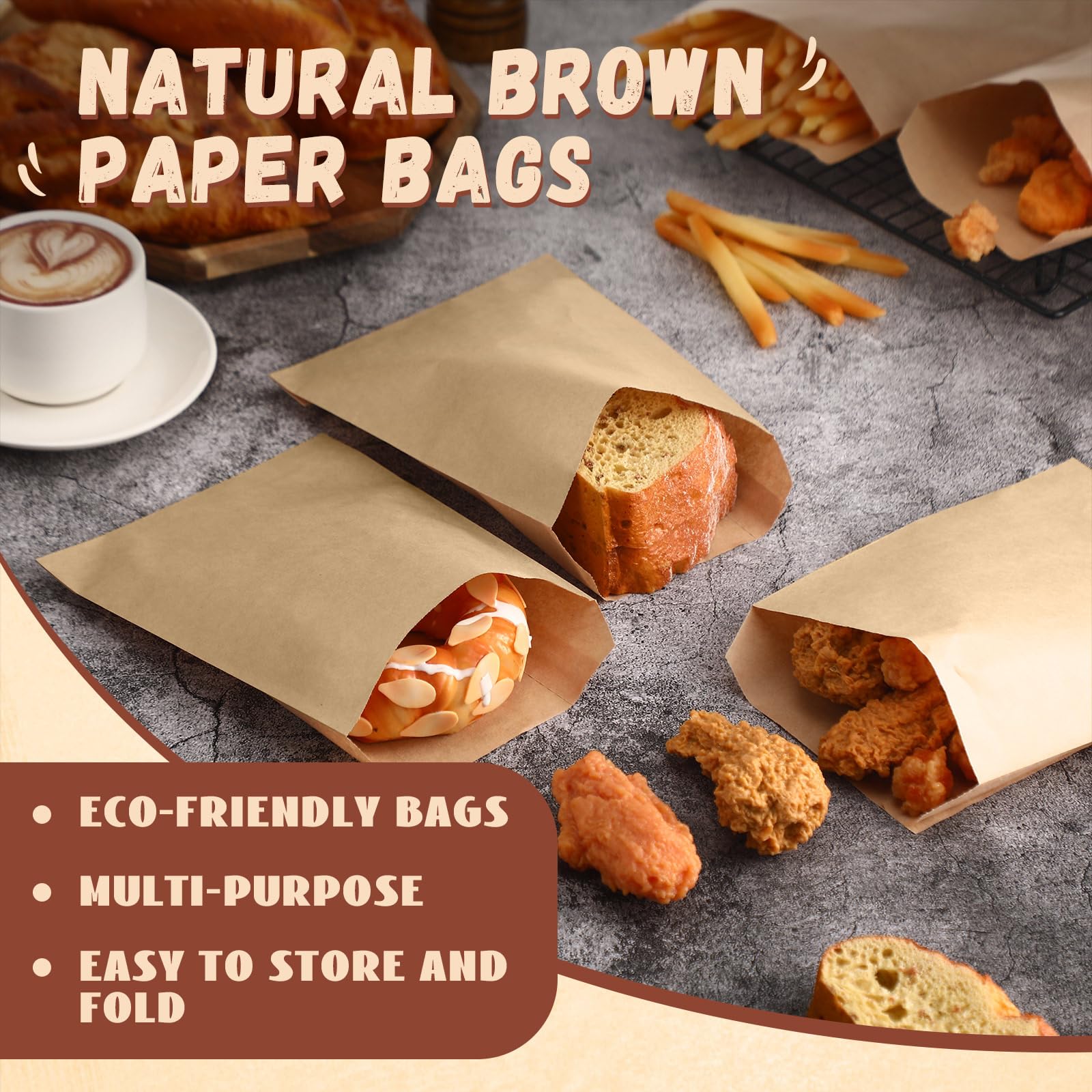 Eersida Confezione da 500 sacchetti di carta kraft, piccoli sacchetti piatti per dolcetti, sacchetti per pasticceria, buste per merce, mini sacchetti per feste, per snack, biscotti, popcorn,