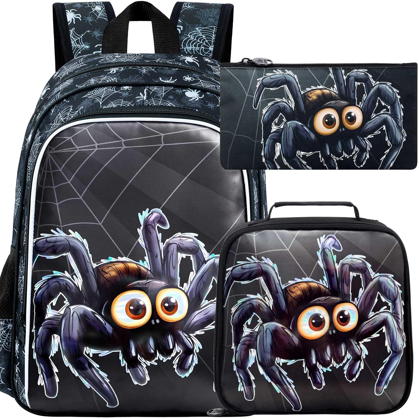 CCJPX 3PCS Kids Backpack for Boys, 16 Inch Spider Water Resistant Preschool Bookbags, Cool Elementary Kindergarten School Backpacks and Lunch Box