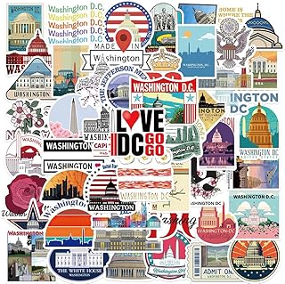 Washington DC Stickers |50 Pcs USA Capital City Waterproof Vinyl Decals for Water Bottles Laptop Luggage Cup Computer Mobile Phone Skateboard Guitar Helmet Snowboard Décor