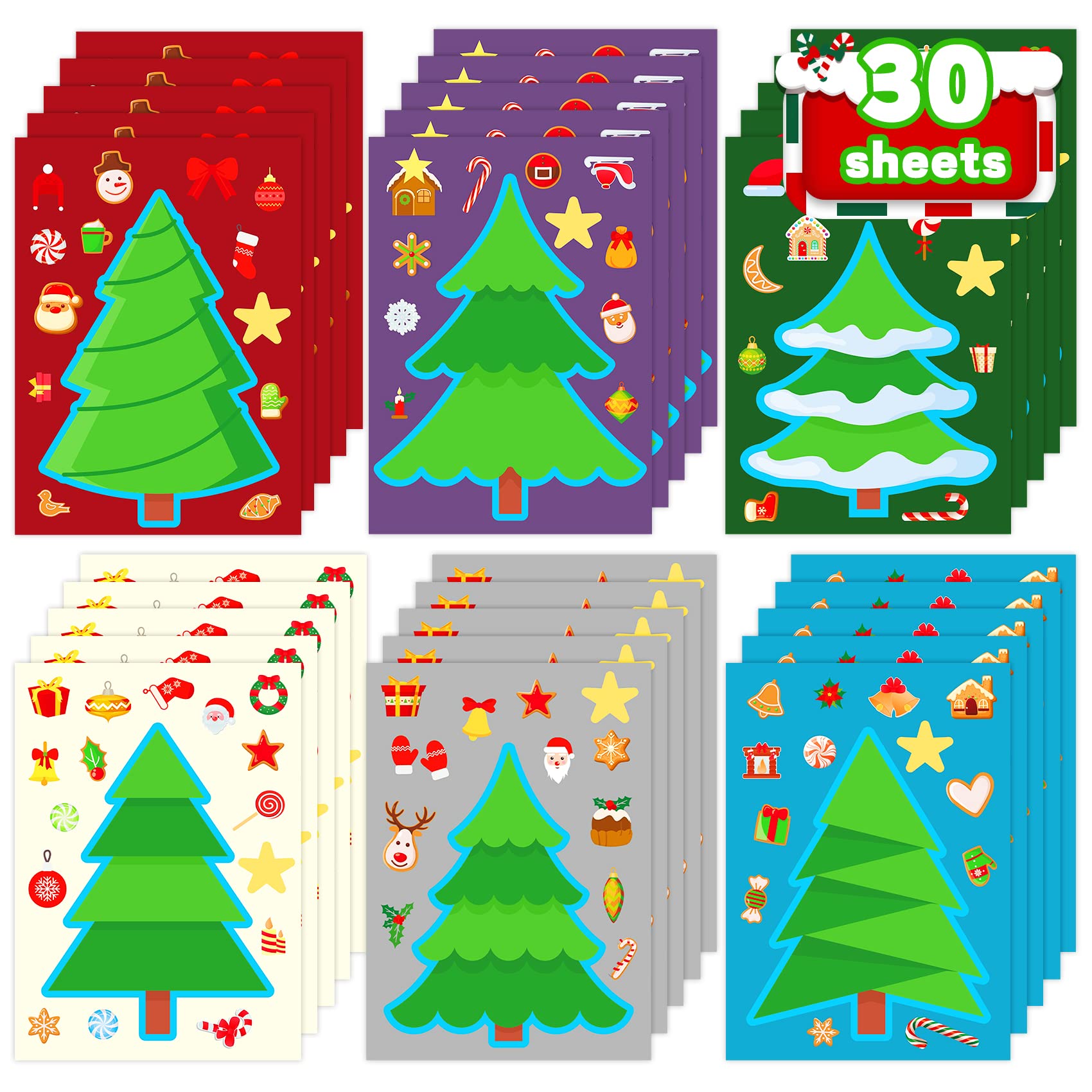 MISS FANTASY Christmas Crafts for Kids Toddlers, 30 Sheets Make a Tree Stickers,Christmas Activities for Kids Christmas Gifts for Kids Christmas Goodie Bag Stuffers Xmas Party Favors for Toddler Kids