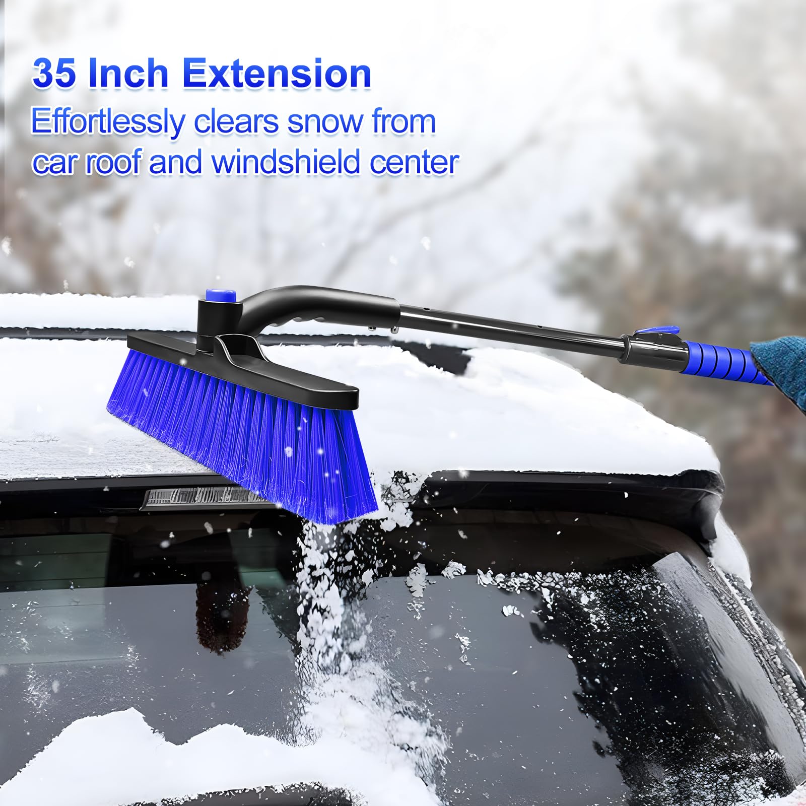 SEAAES 35 Zoll Eiskratzer und Schneebürste für Auto Windschutzscheibe, ausziehbare Schneeräumbürste mit Schaumstoffgriff für LKW, SUV, Fahrzeugfenster - Blau