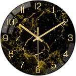 VIKMARI 12" Black Gold Marble Silent Wall Clock Salle de bain Salon Décor , Batterie moderne , Occasion Non-Ticking Round Quartz Marble Texture Clock Or mains Rustique Golden Kitchen Decor