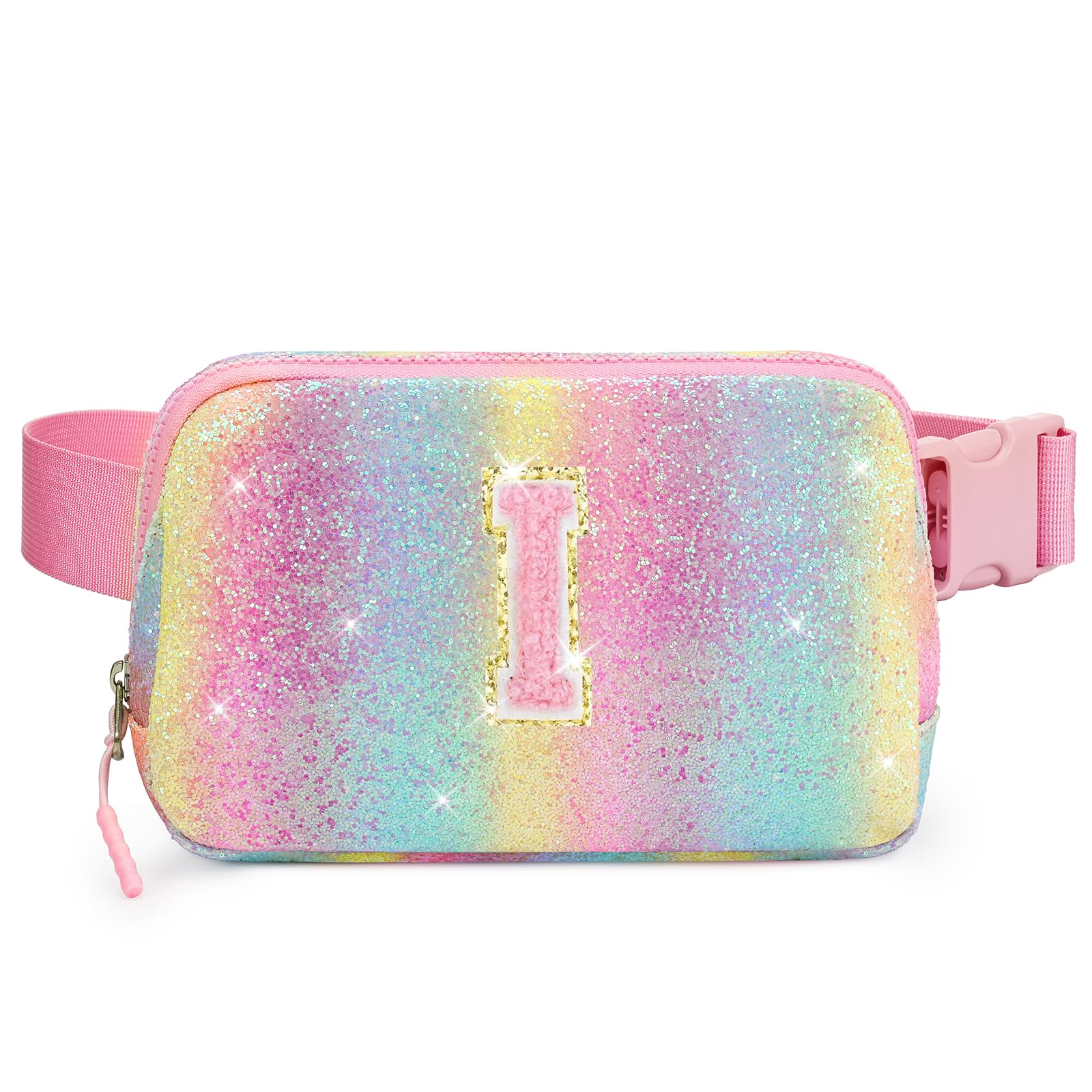 Graduation Birthday Gifts for 5 6 7 8 9 10 11 12 Year Old Her Girl Teens Kids, Glitter Initial Letter Fanny Pack for Girls Travel Essential,
