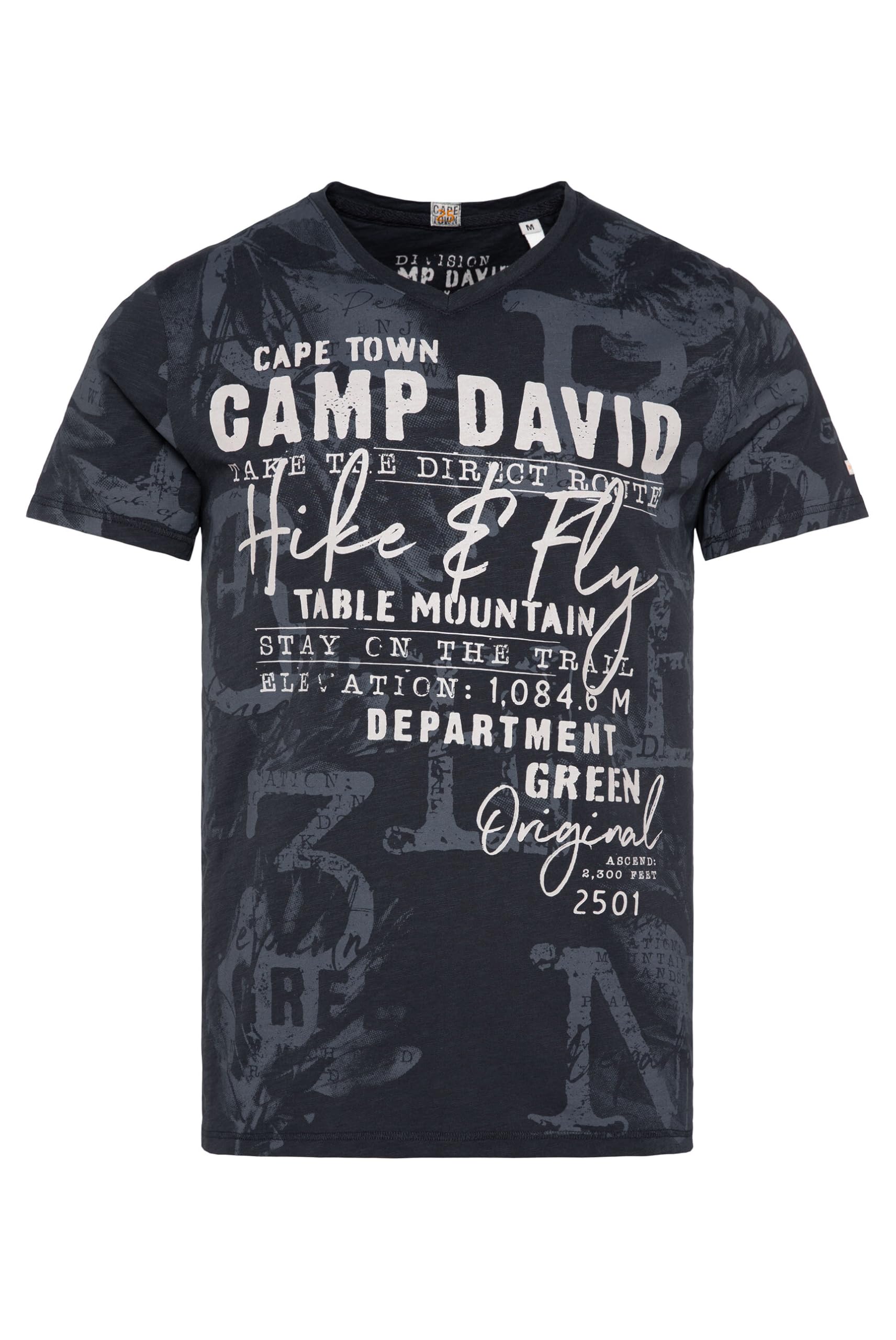 Camp David Camiseta para hombre con cuello en V con todo el estampado