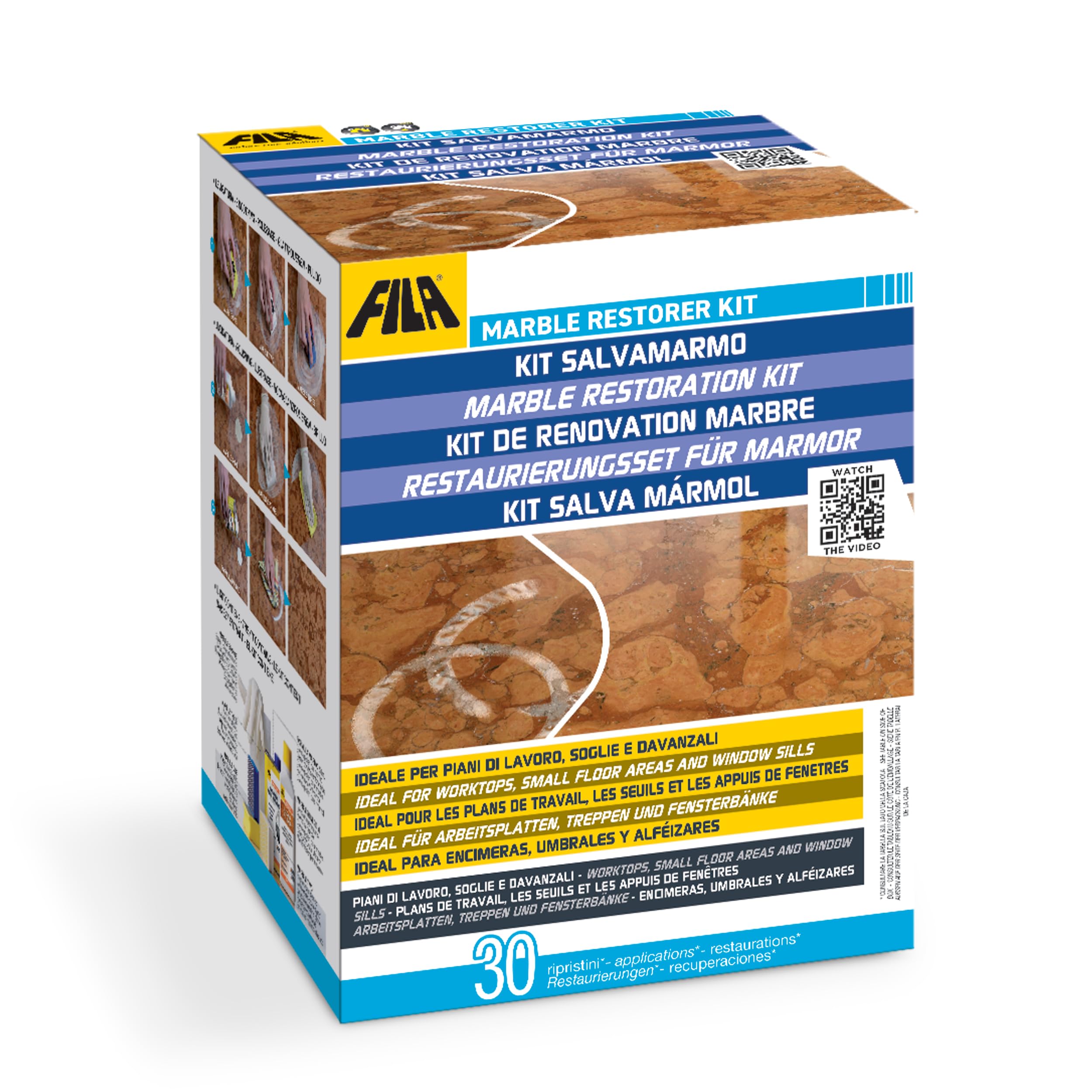 FILA Surface Care Solutions, MARBLE RESTORER, Kit Salvamarmo professionale per il ripristino di piccole superfici in marmo e pietre calcaree