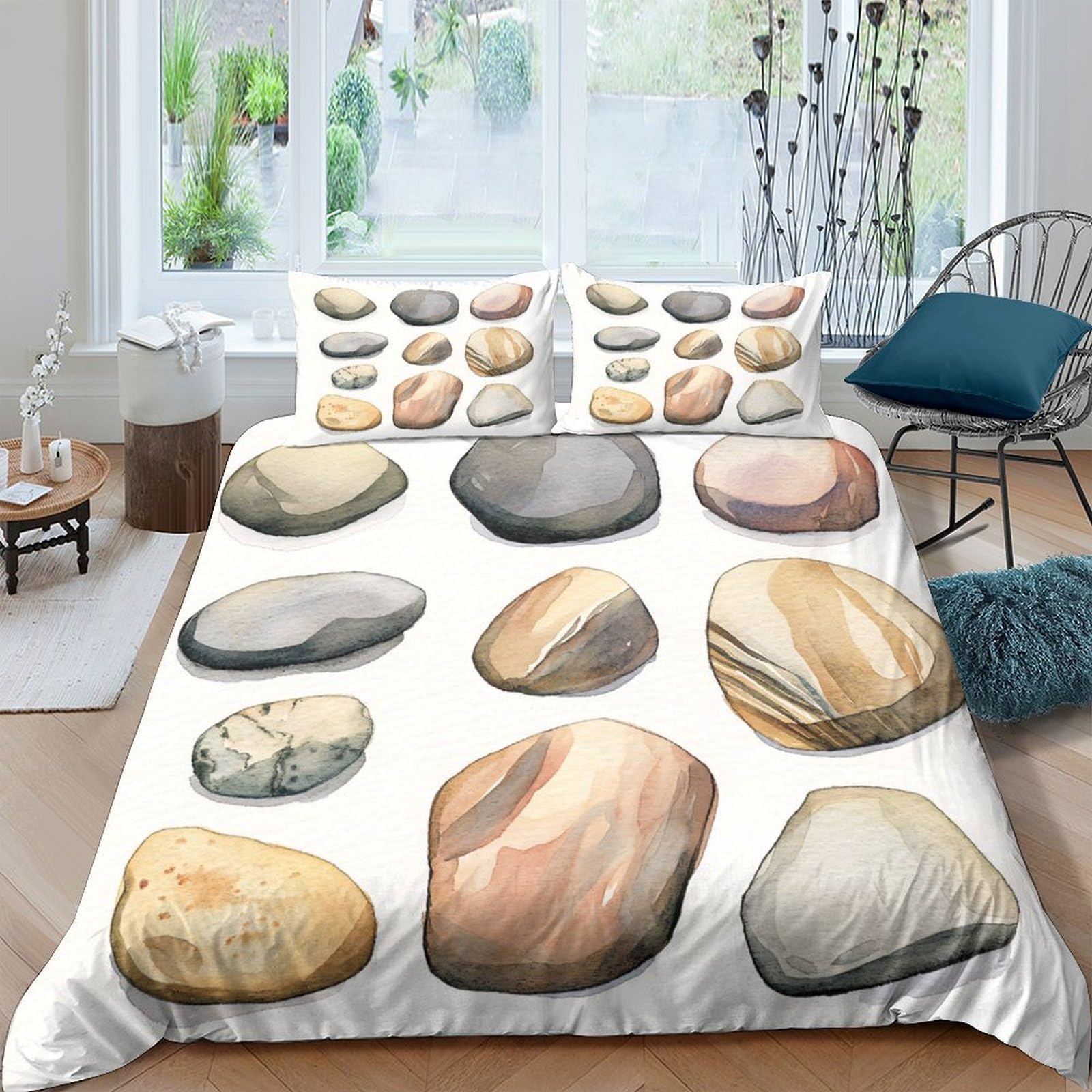 Ctjqhvkz Style-5 3D Printed River Pebble Fitted Sheet Microfiber Soft Stones Bed Cover For Bedroom Guest Room Dorm Decorative Protection Single（135X200cm）