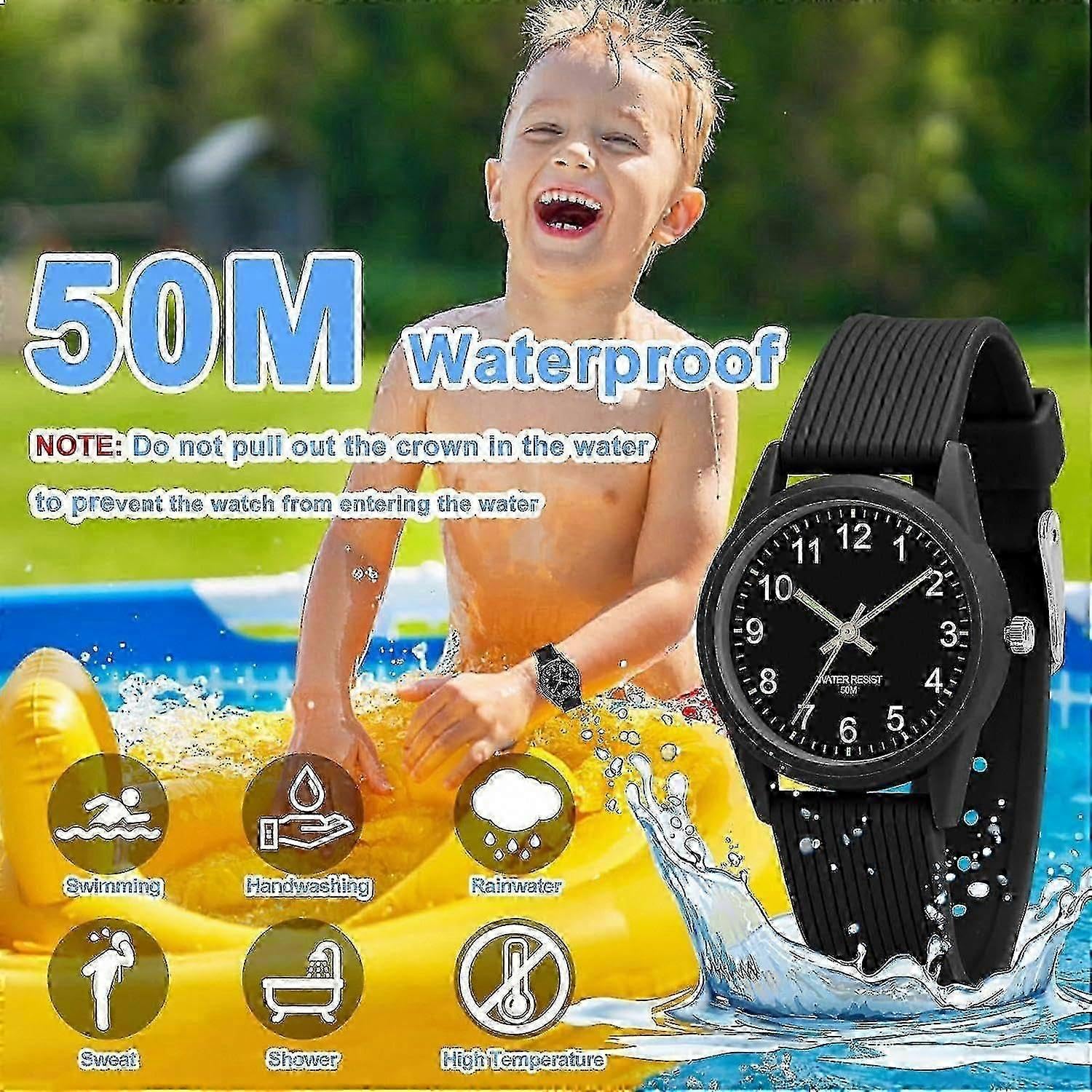 Relojes analógicos para niños y niñas con banda suave, tiempo de aprendizaje, resistente al agua hasta 50 m, fácil de leer para niños de 3 años, regalo para niños