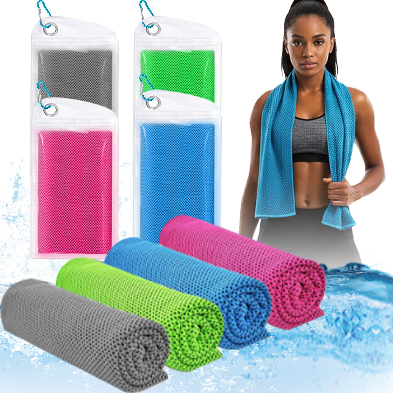 Uvwxba 4 Pack Cooling Towel (40''x12'') - Ice Cold Sports Sweat Towel for Neck Forehead Wristband Bandana Stay Cool During Sports Exercise