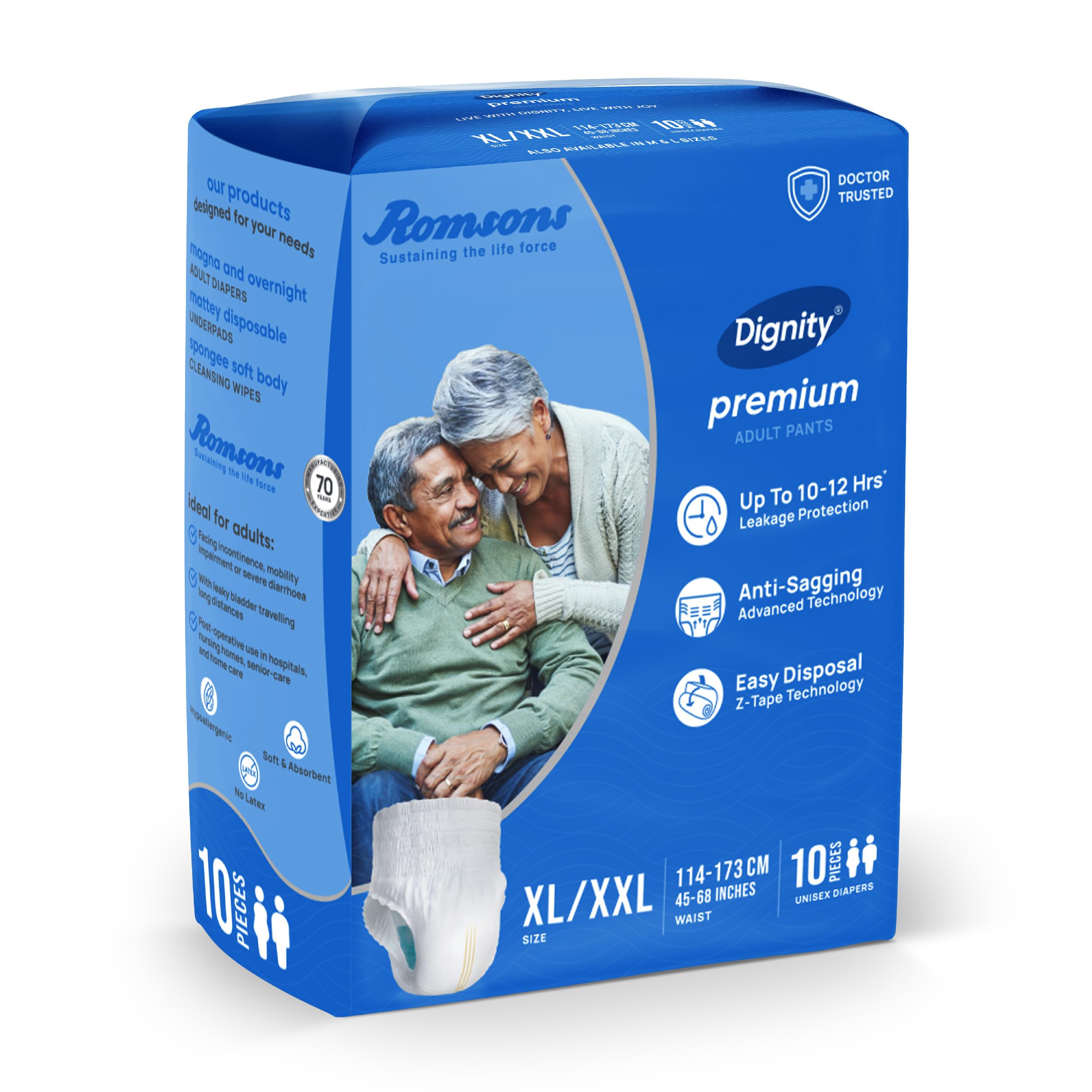 DIGNITY Premium Pant Style Adult Diapers - XL/XXL (10 Pieces) With Wetness Indicator and Leakage Protection Upto 10-12 Hrs.