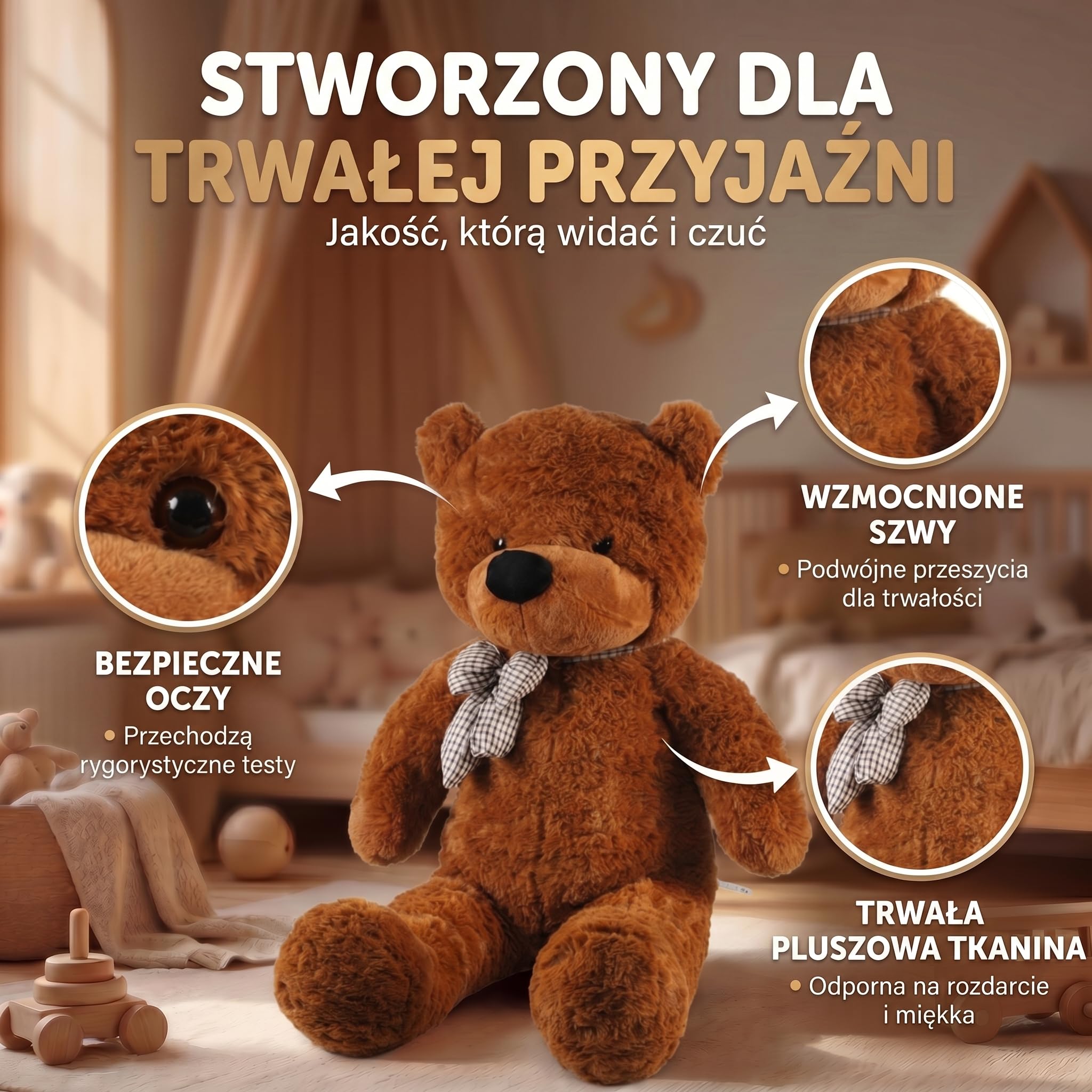 Feluna® Gigantyczny Miś Pluszowy 120 cm XXL - Miś Przytulak z Kokardą | Ciemnobrązowy pluszak XXL dla dzieci - hipoalergiczny, trudnopalny, pranie ręczne 30 st.