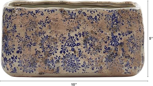 Miniatura 2 de Nearly Natural Maceta rectangular de cerámica toscana, 10.0 in, color azul