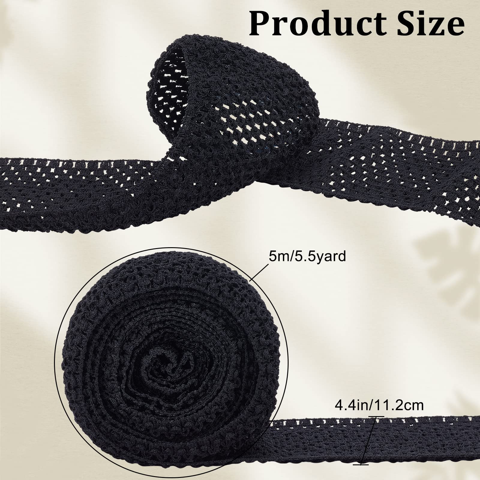 GORGECRAFT 5m 13cm Wide Elastic Band Black Stretch Polyester Fabric Ribbon Crochet Headband for Home DIY Sewing Crafts Garment Bow Stretch Knitting Hair Accessories - Image 2