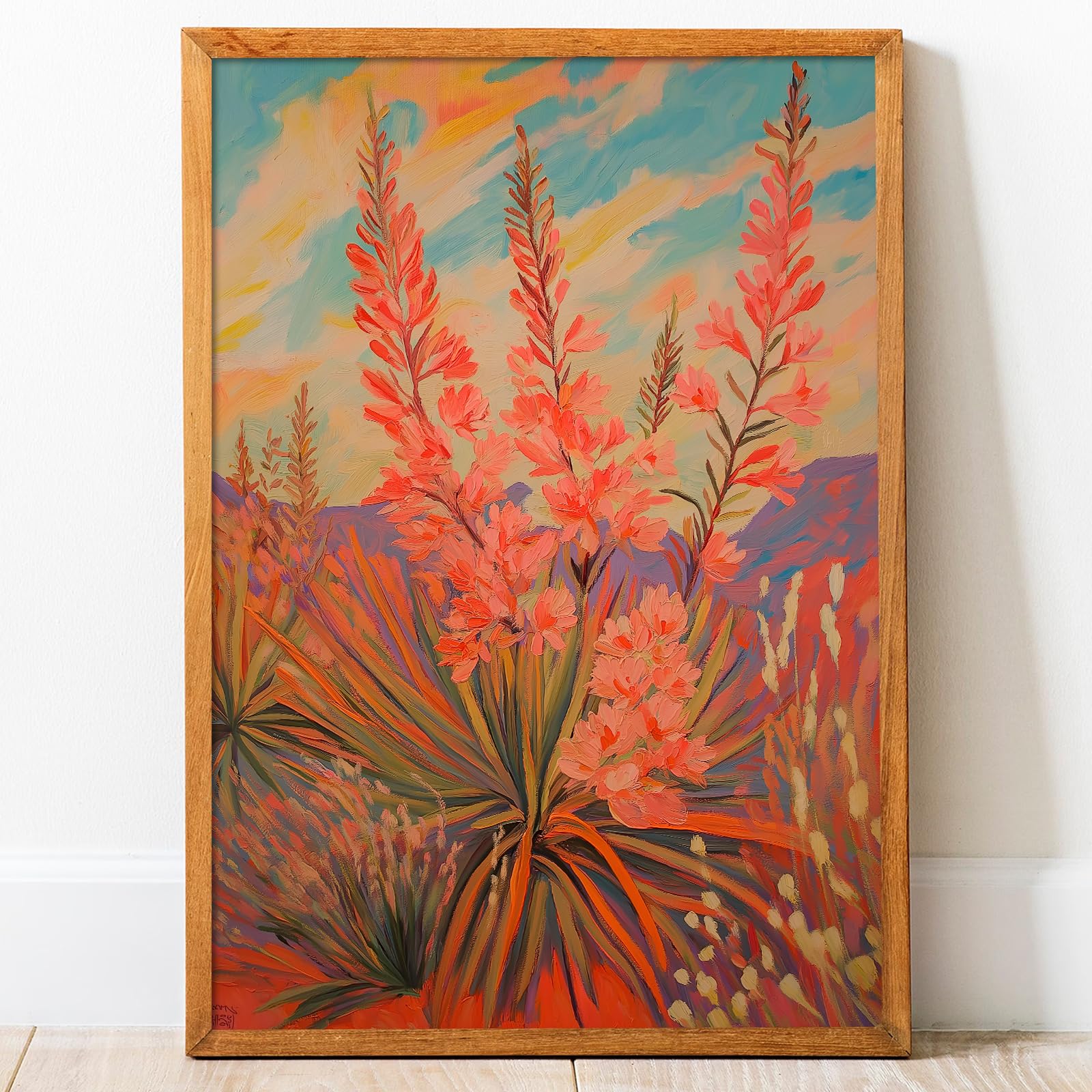 Desert Flower Wall Art Canvas Vintage Artwork Landscape Colorful Prints Pink Floral Painting Abstract Botanical Prints Desert Landscape Poster Vintage