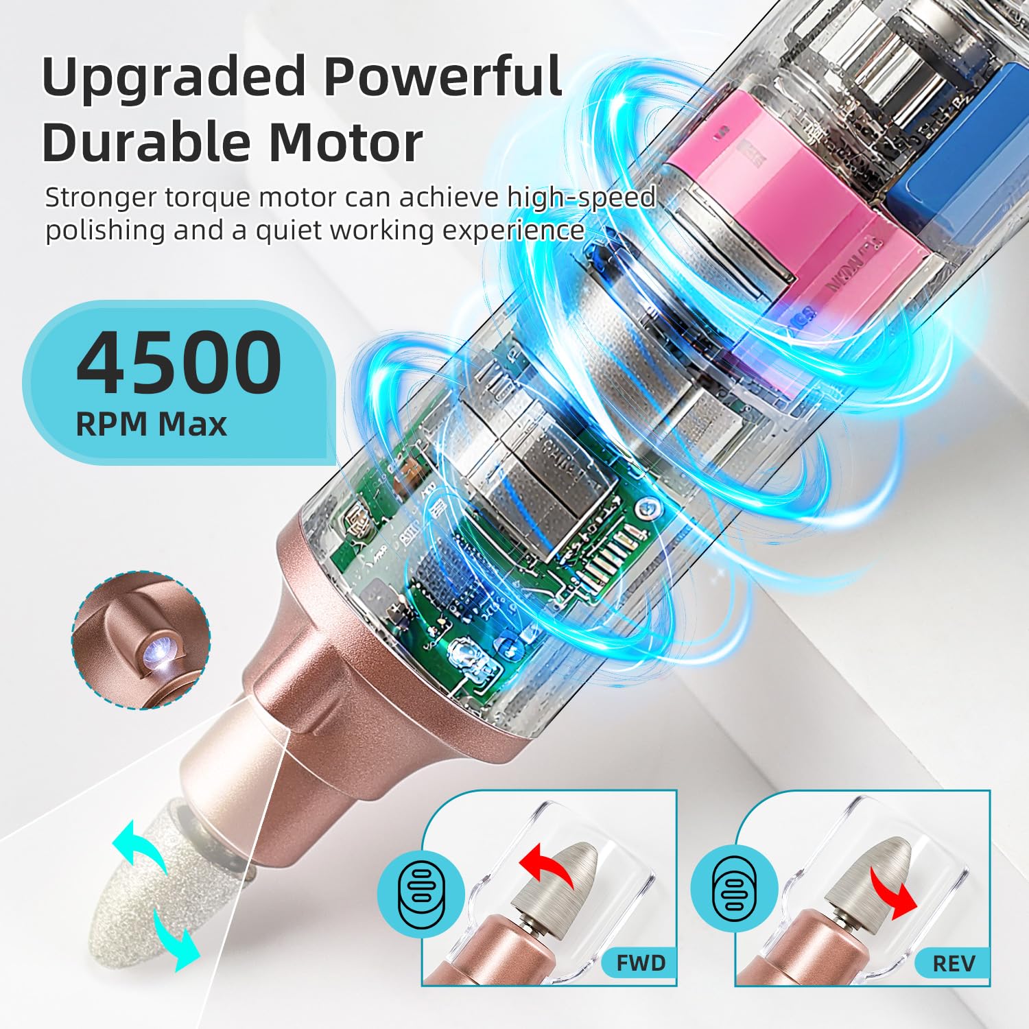 JODSONE Lima Elettrica per Piedi, Rimuovi Calli e Pelle Dura, Kit Manicure e Pedicure 2 in 1, 15 Velocità 4500RPM, Esfoliatore Piedi Senza Fili per Pelle Morta e Calli Ostinati