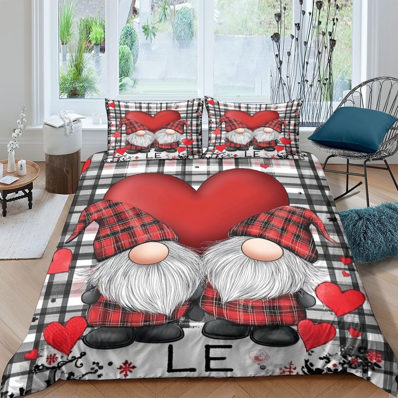 Ctjqhvkz Style-3 3D Printed Gnome Heart Fitted Sheet Microfiber Soft Non-Slip Nordic Plaid Bed Cover For Bedroom Dorm Decor Single（135X200cm）