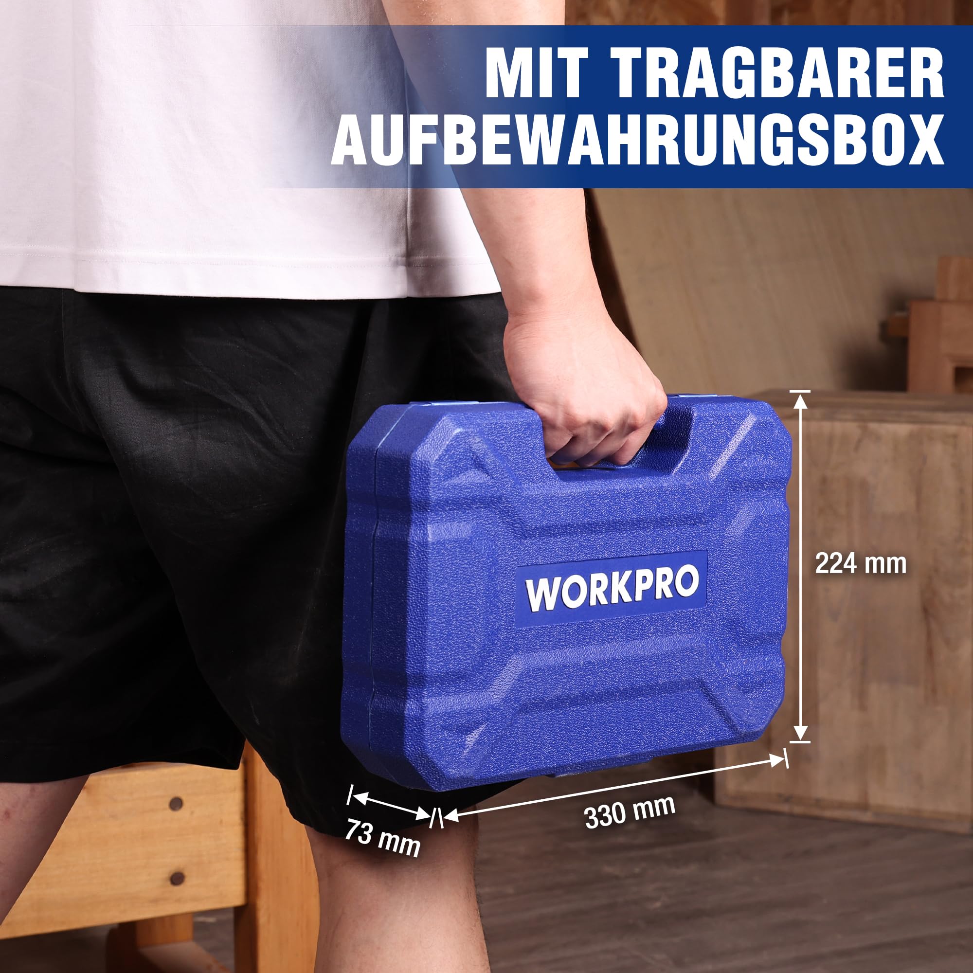 WORKPRO Holzmeißel Set 10-tlg., Cr-V Stahl, 6 Stechbeitel, Koffer | 6 Stechbeitel 6–38mm, ergonomische Griffe, inkl. Schleifstein und 2 Bleistifte, ideal für Holzarbeiten
