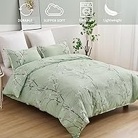 Vista 2 de WONGS BEDDING Juego de funda de edredón floral verde salvia Queen, 3 piezas juego de ropa de cama con estampado de flores de ciruelo con 2 fundas