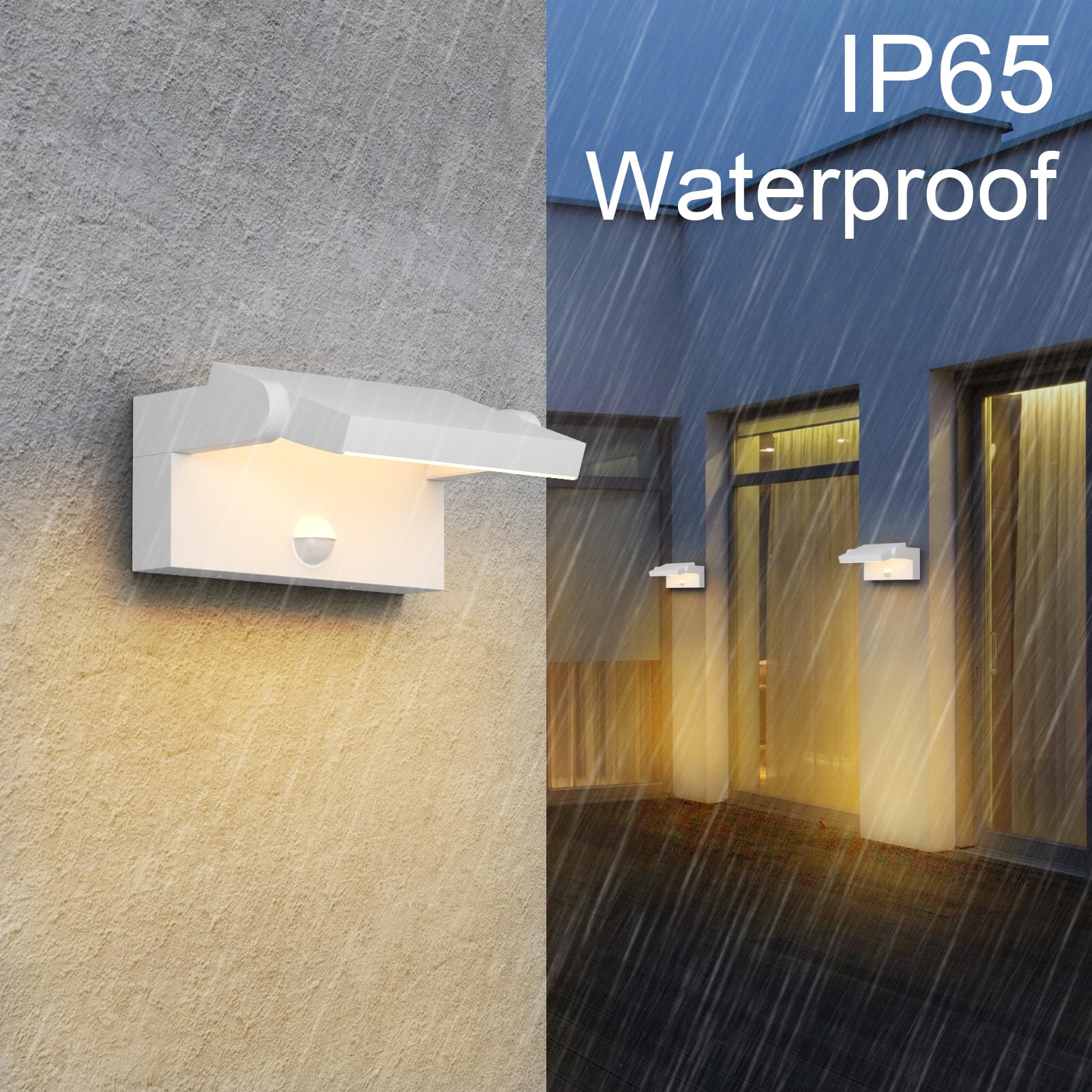 Klighten Lampa ścienna LED, 24 W, czujnik ruchu, IP65, lampa ścienna do wnętrz, na zewnątrz, panel obrotowy, lampa zewnętrzna do ogrodu, na taras, czarna, 1500 lumenów, ciepła biel 2700 – 3000 K