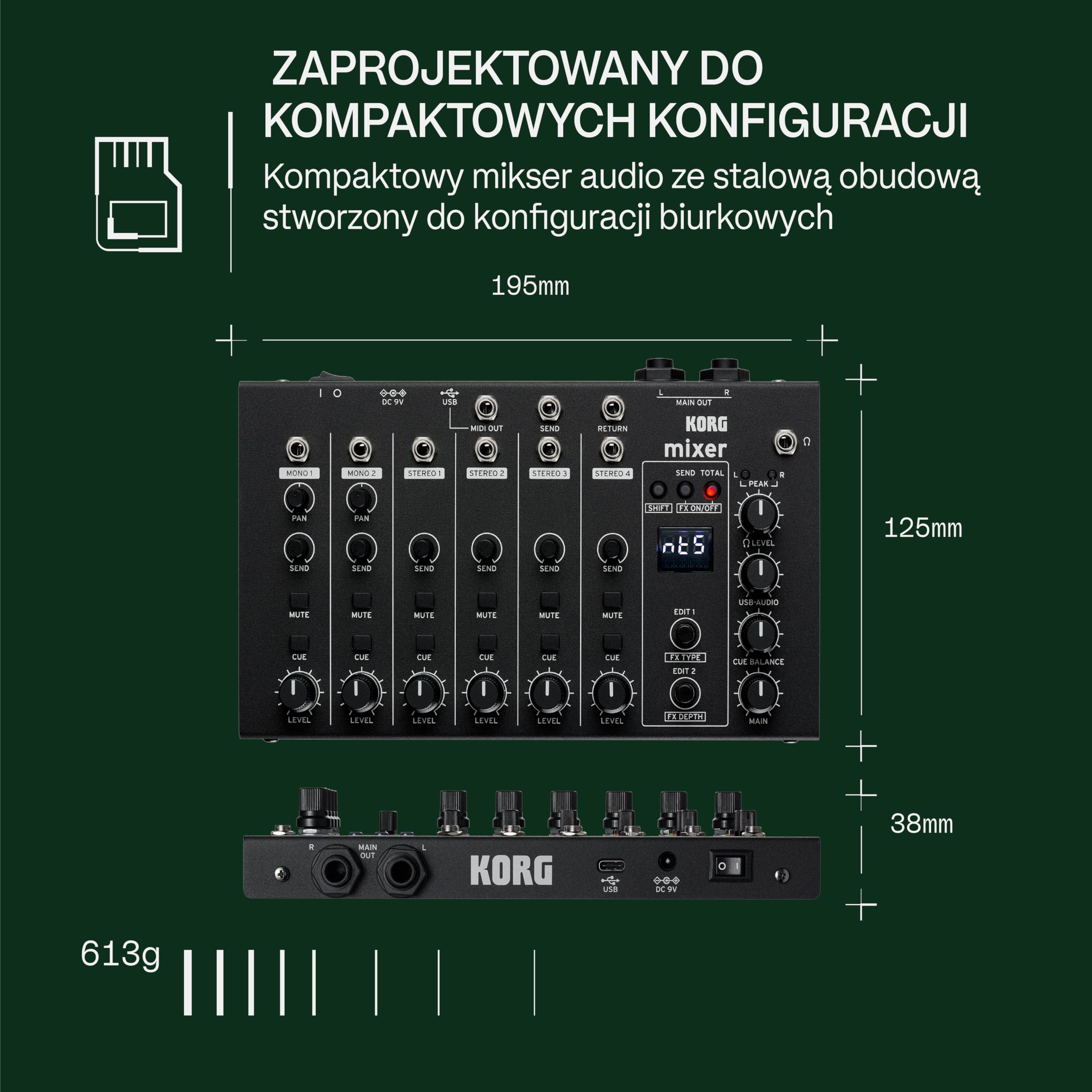 Korg Nu:Tekt NTS-4 Mixer - Zestaw Obejmujący 6-Kanałowy Mikser Audio i Interfejs Audio z Efektami