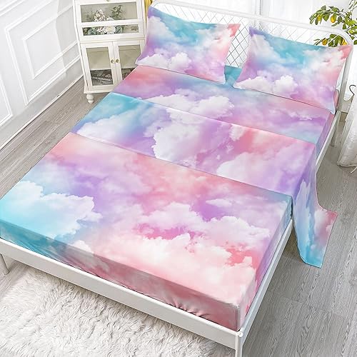 Datura home - Juego de sábanas bajeras y planas para niñas, estampado digital 3D en 3D, color rosa y azul, con 1 + 2 fundas de almohada para (tamaño