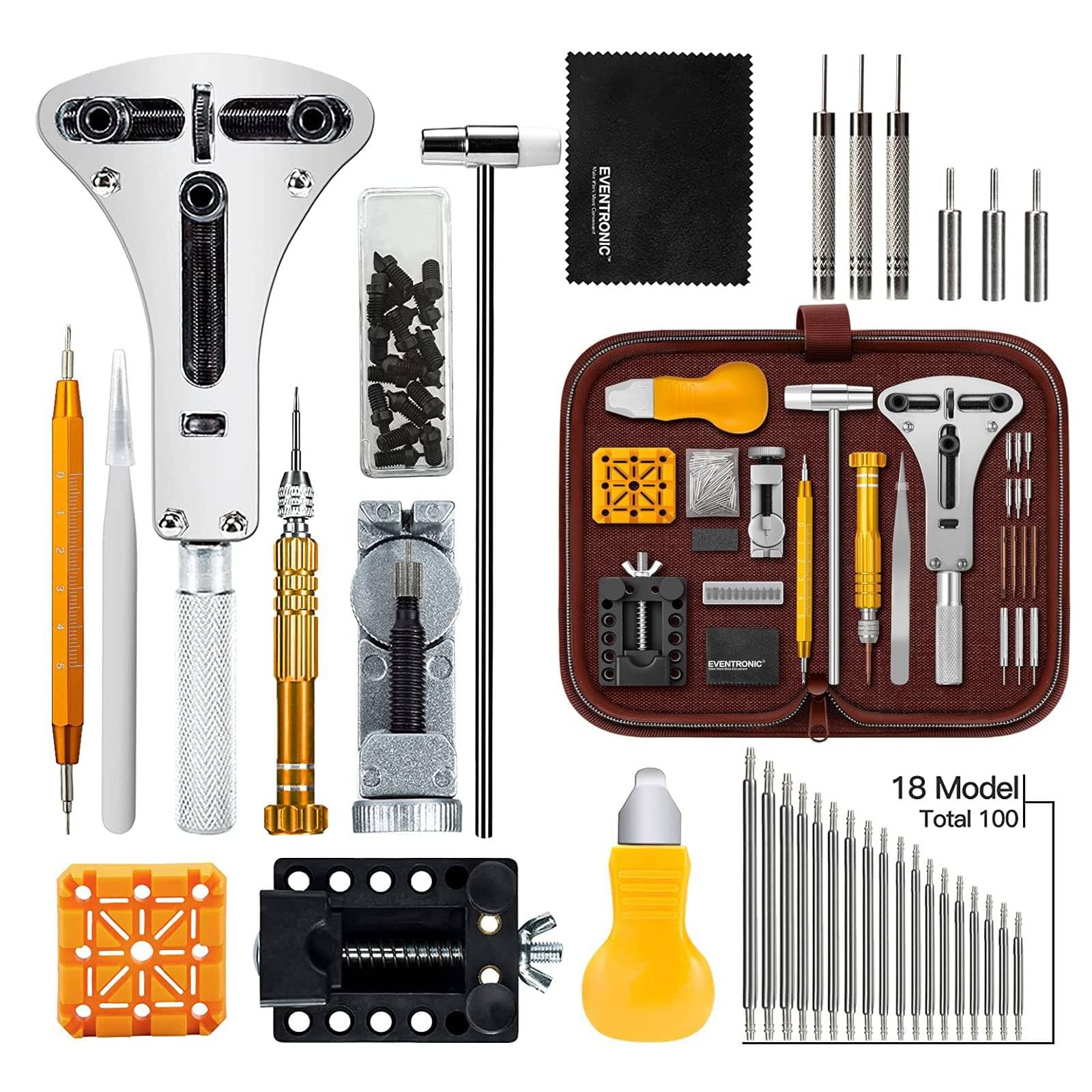 Eventronic Watch Repair Kit 154PCS, Professional Watch Battery Replacement Kit, Spring Bar Tool Set, Watch Repair Watchmaker Tool Bag, Watch Band Link, Watch Back Removal Tool for Link Removal