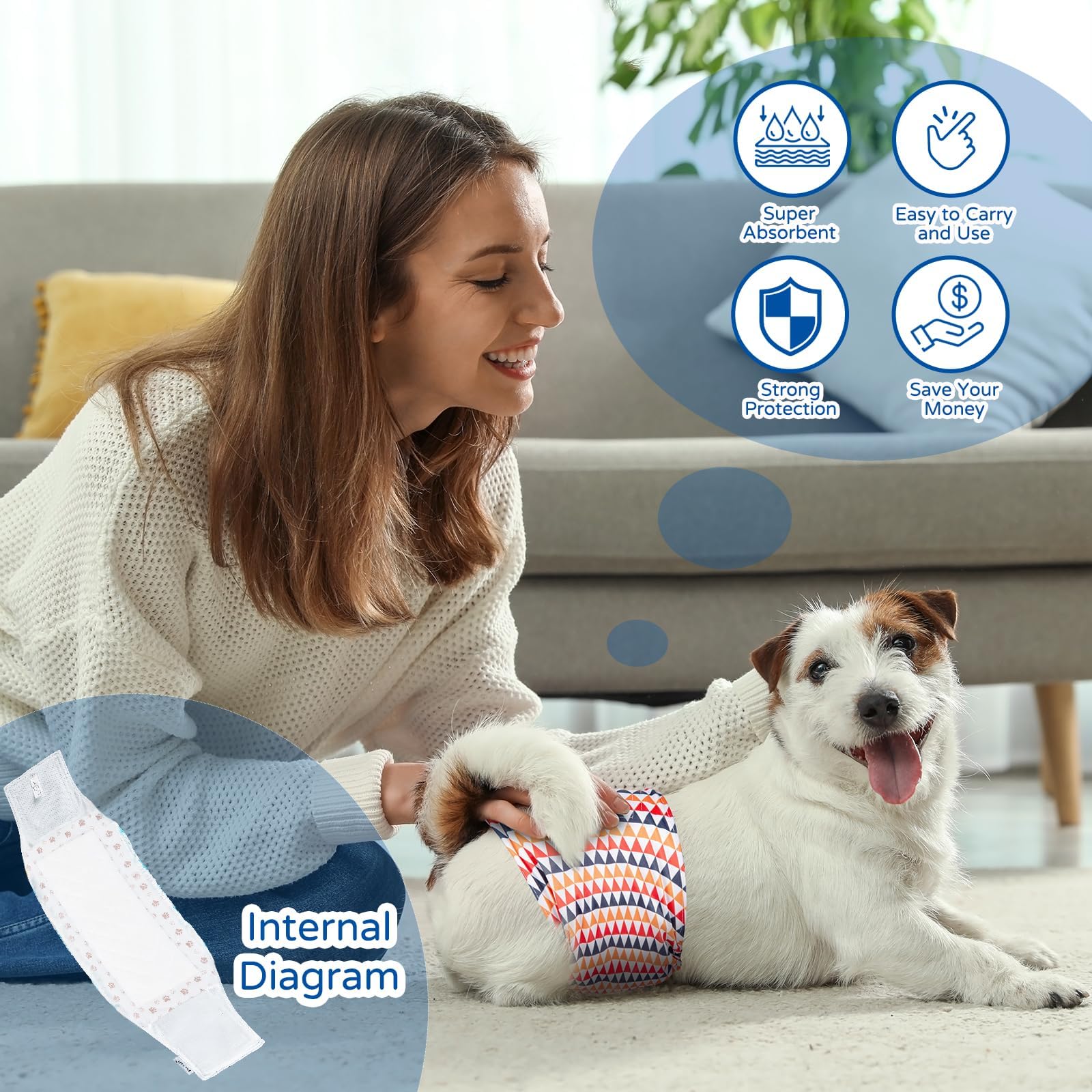 MICOOYO Einweg-Hundewindeleinlagen, Booster-Pads für männliche und weibliche Hunde, super saugfähig, für die meisten Hundewindeln (ohne auslaufsicheren Schutz) (M-100)