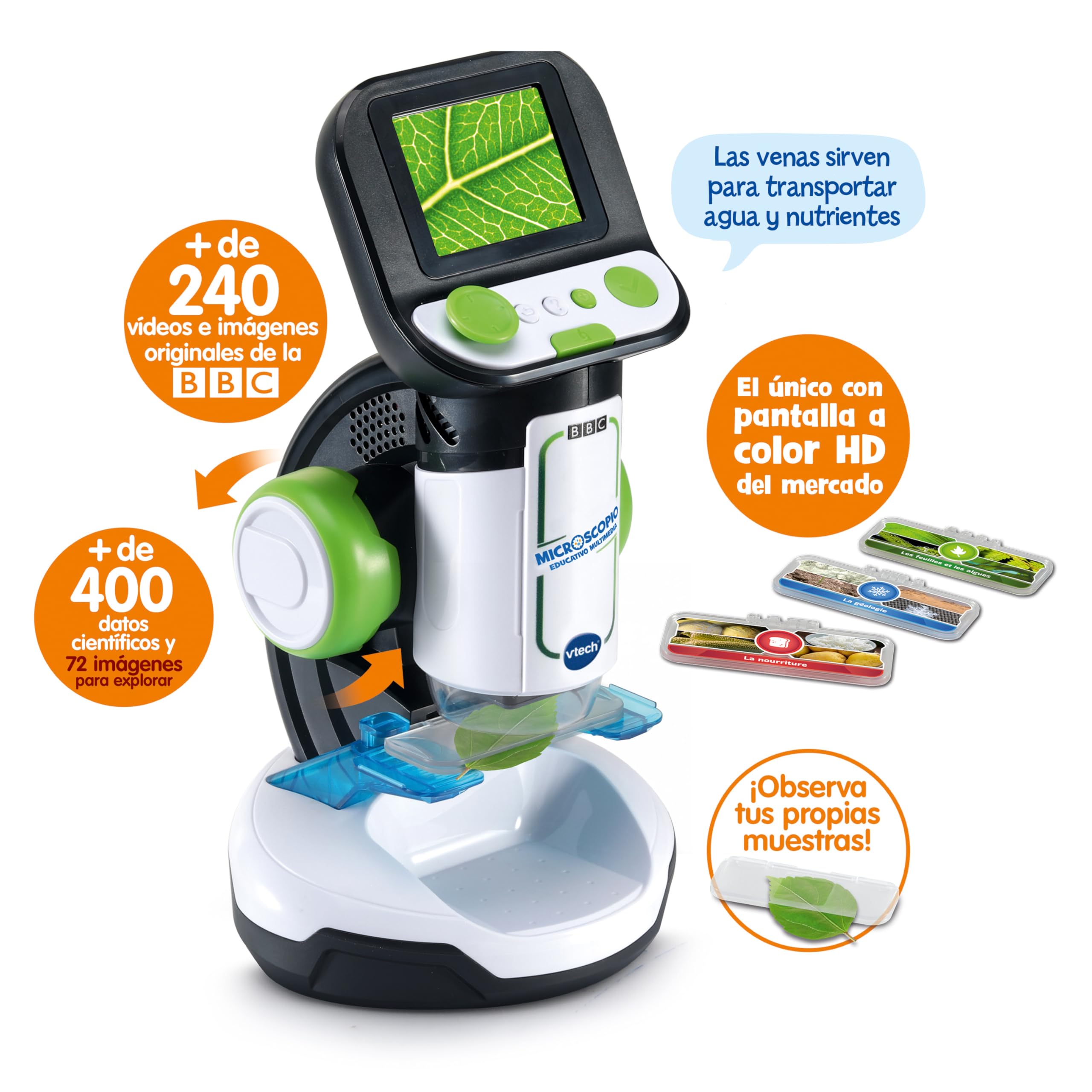VTech - Microscopio Educativo Multimedia, Microscopio para niños +7 años, 240 imágenes y vídeos de la BBC, Juguete cientifico Educativo, Pantalla Digital a Color, Contenido en español