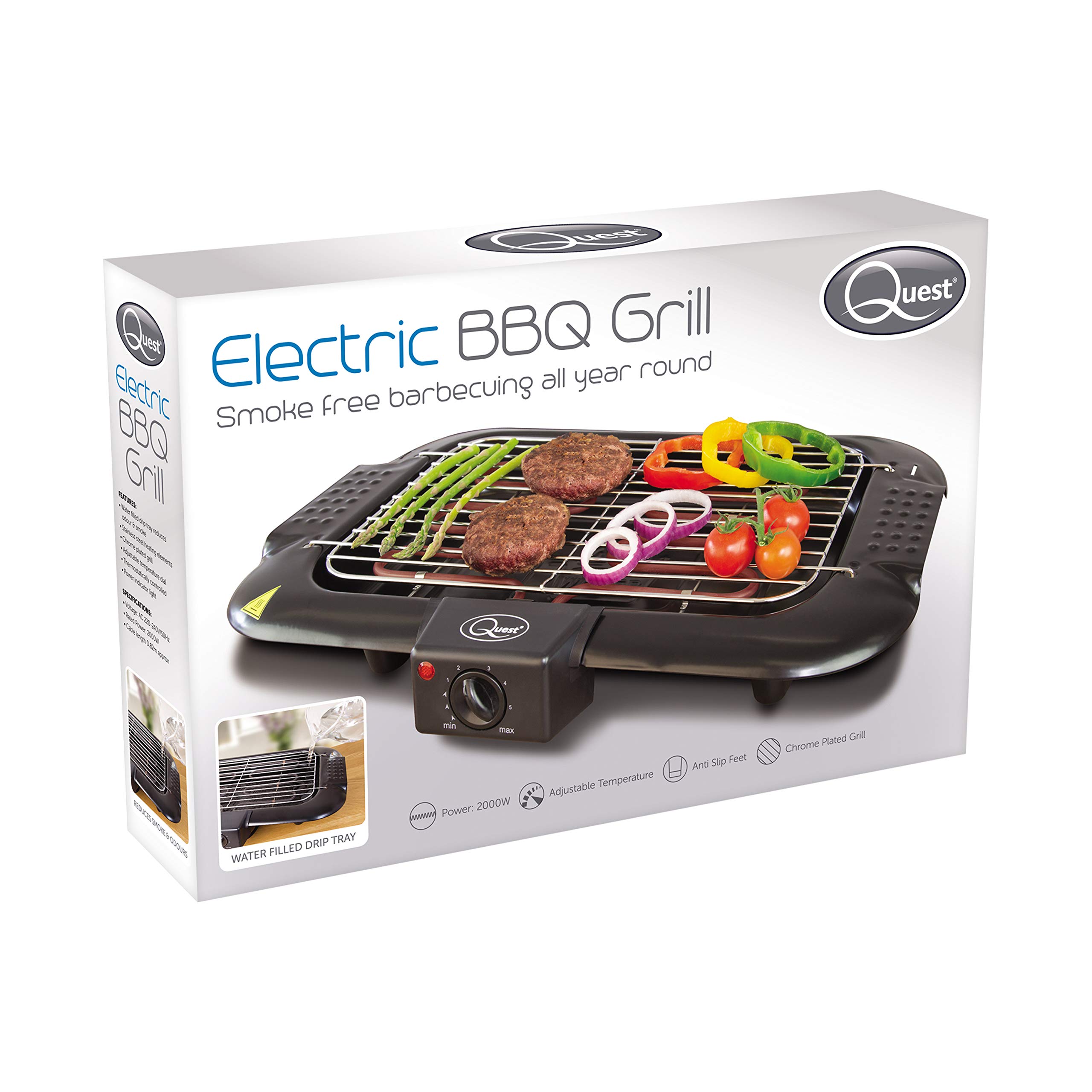 Quest 35910 2000W Indoor Electric BBQ Grill / Adjustable Temperature