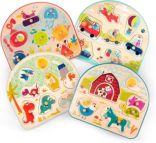 B. toys – 4 rompecabezas de madera – dinosaurios, animales marinos, vehículos, granja – rompecabezas para niños pequeños, niños – mayores de 18 meses