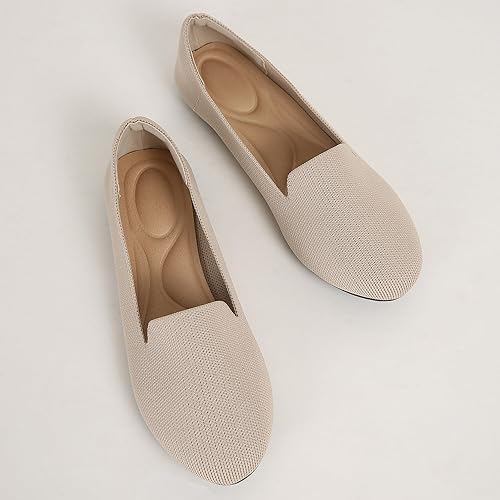 Miniatura 2 de Stytbtot Zapatos planos para mujer, zapatos tipo mocasín, punta redonda, informales, de punto, para oficina, trabajo, ballet
