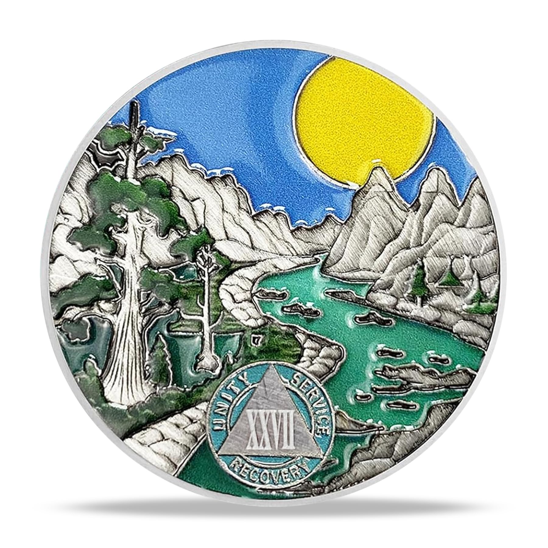 27 Year Sobriety Coin Gifts | River and Forest AA Coin - HA AA Chip Medallion with Serenity Prayer | Narcotics Alcoholics Anonymous Gifts for Anniversary Month & Year for Men & Women in Recovery