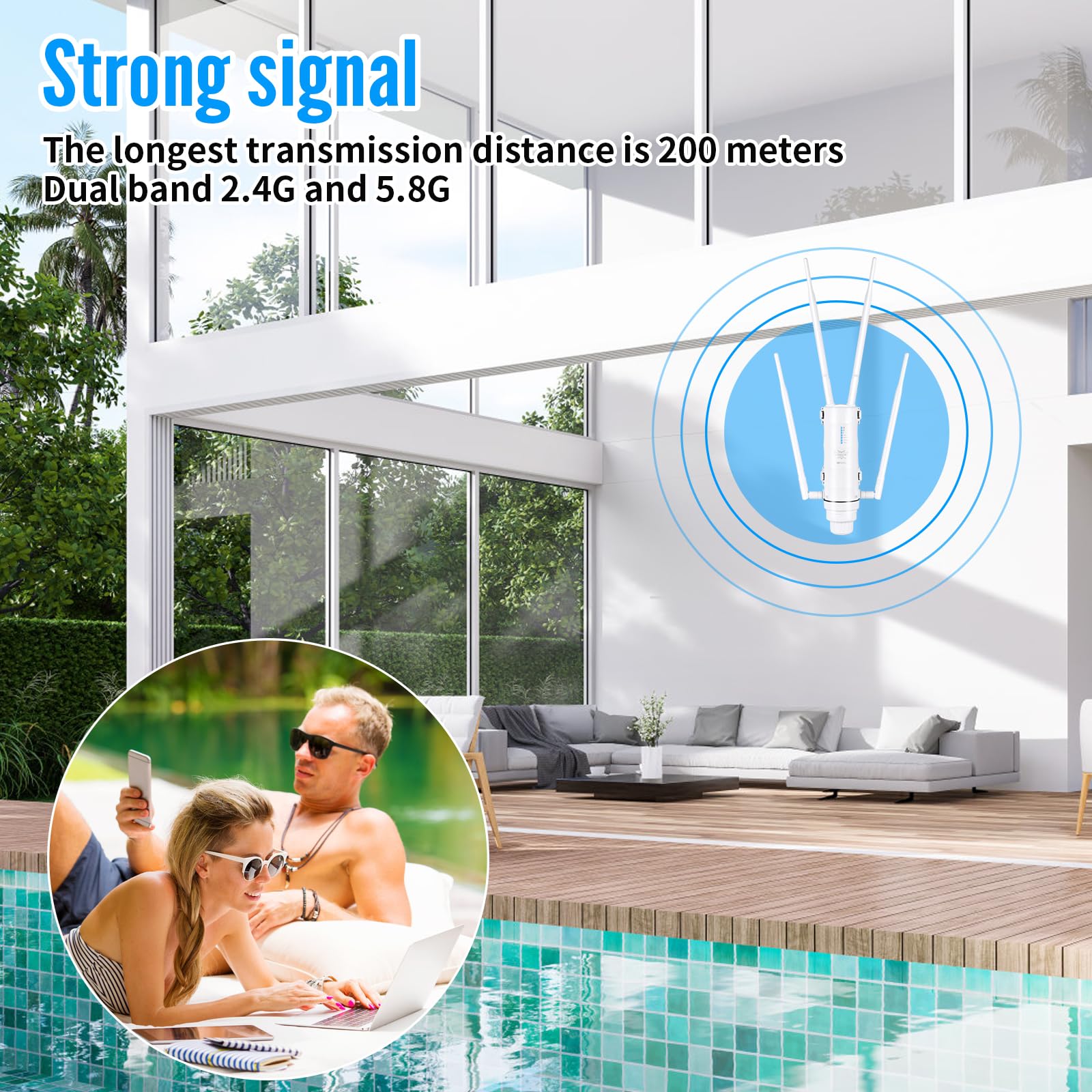 Outdoor WLAN Repeater AC1200 Mesh IP65 Dualband PoE Access Point | WLAN Verstärker für draußen mit großer Reichweite PoE 4 Modi für Garten Terrasse Hof Garage Außenbereich und Camping