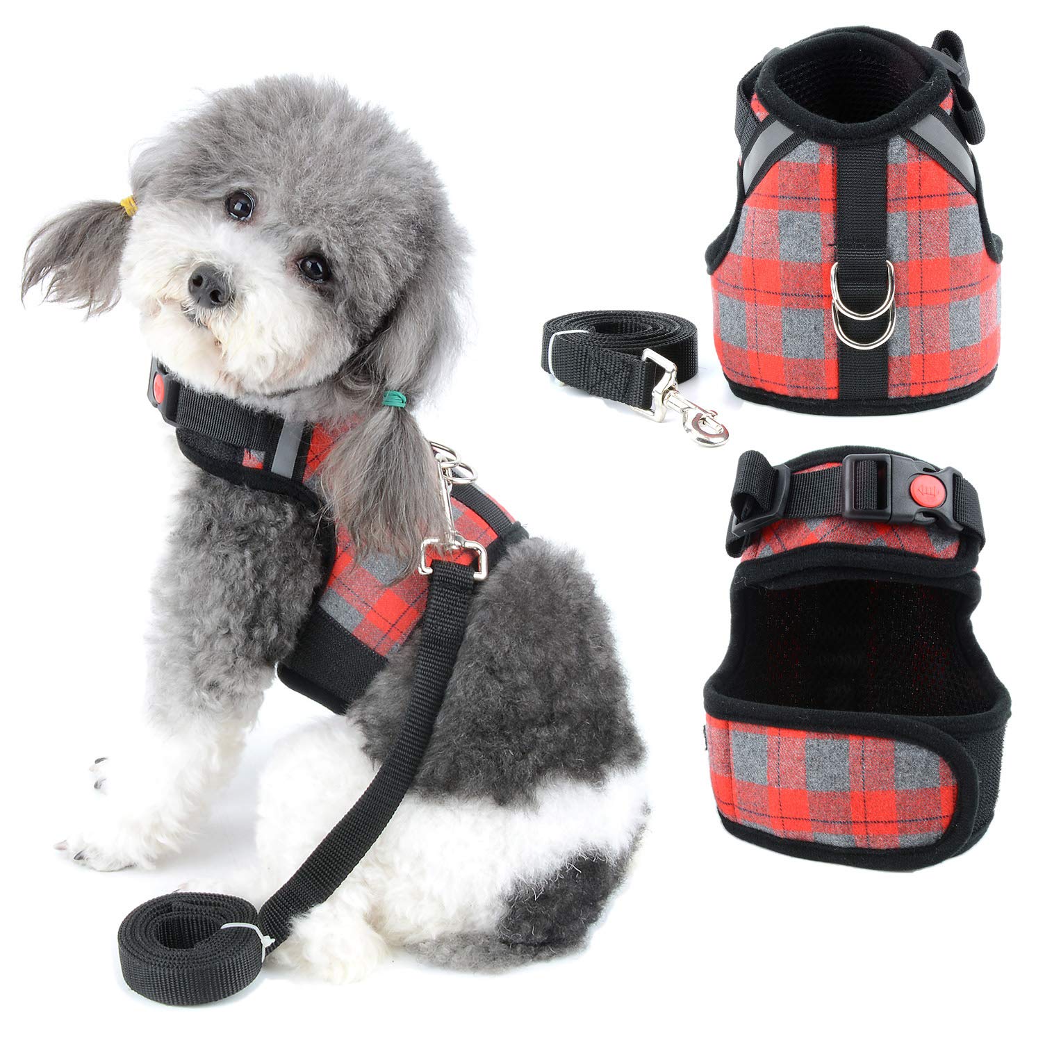 Ranphy Lattice Escape Proof Small Dog Harness and Leash Set Girl Boy Puppy Cat Step-in Harnesses No-Pull Reflective Adjustable Breathable Soft Mesh Easy Control Outdoor Walking Vest Gray L