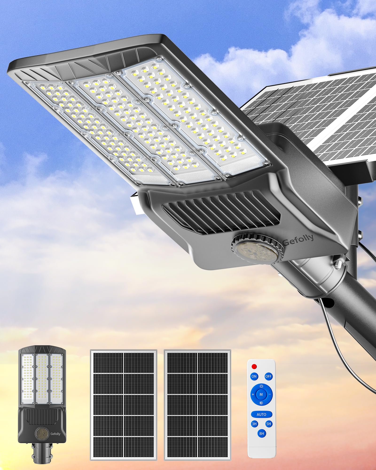 Gefolly Lampione Solare LED Esterno, Led Lampioni da esterni, 6500K Luz de Seguridad Jardín, IP67 Impermeabili Lampioni da Esterni per Cortile, Giardino