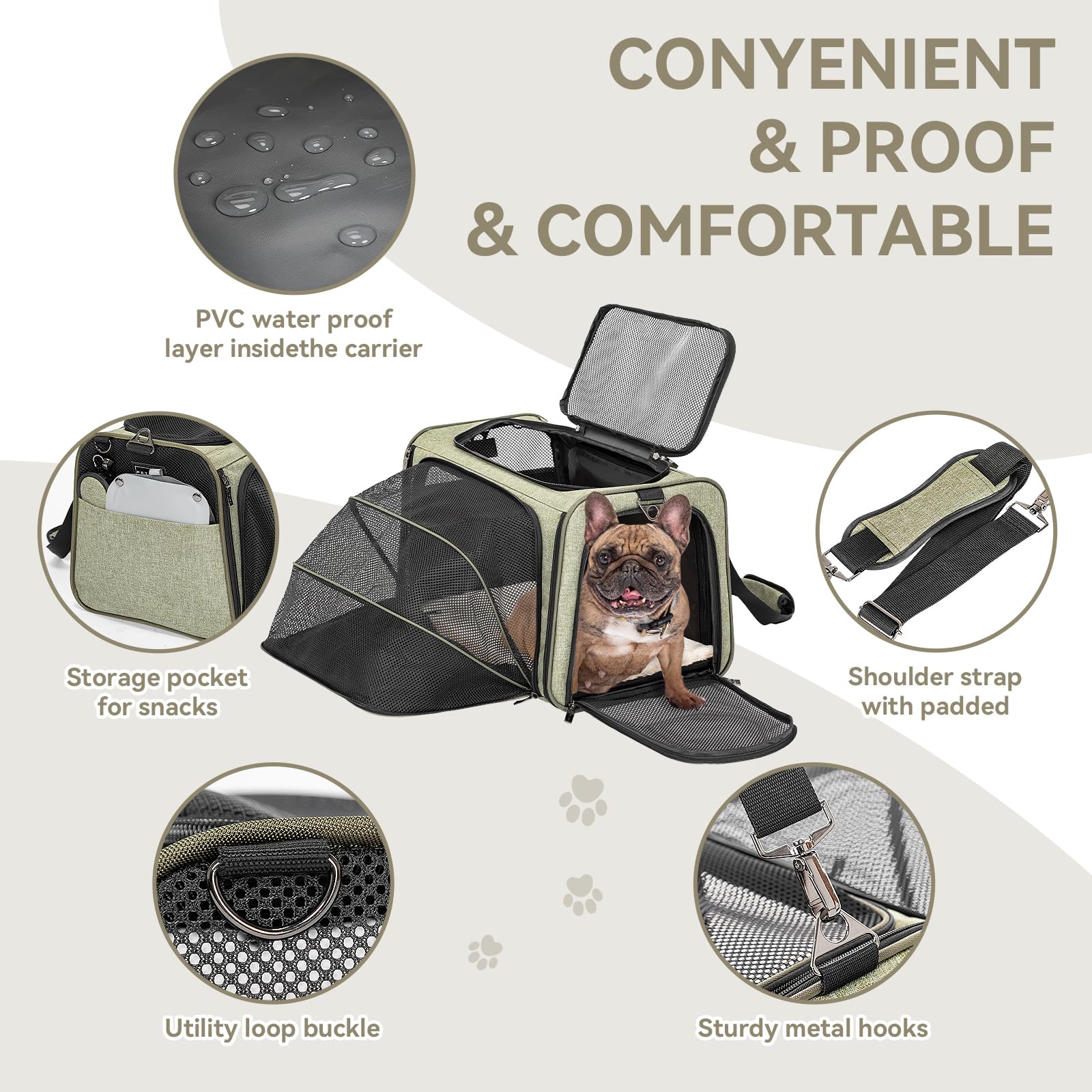 Petsfit Transporttas kat en hondentas, vliegtuig, vliegtas voor honden en transportbox kat, vlieggeschikte huisdiertas, veilig transport in auto, vliegtuig en trein, M/blauw