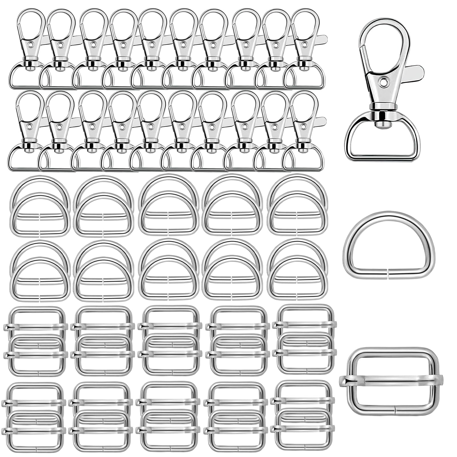 60 Pcs Bag Making Hardware, Bag Accessories, D Rings for Bags, Swivel Keychain Hook, Sliding Buckle for Handbag, Swivel Carabiner Keychain, Pet Collar Hardware, Lanyard Purse Bags Straps