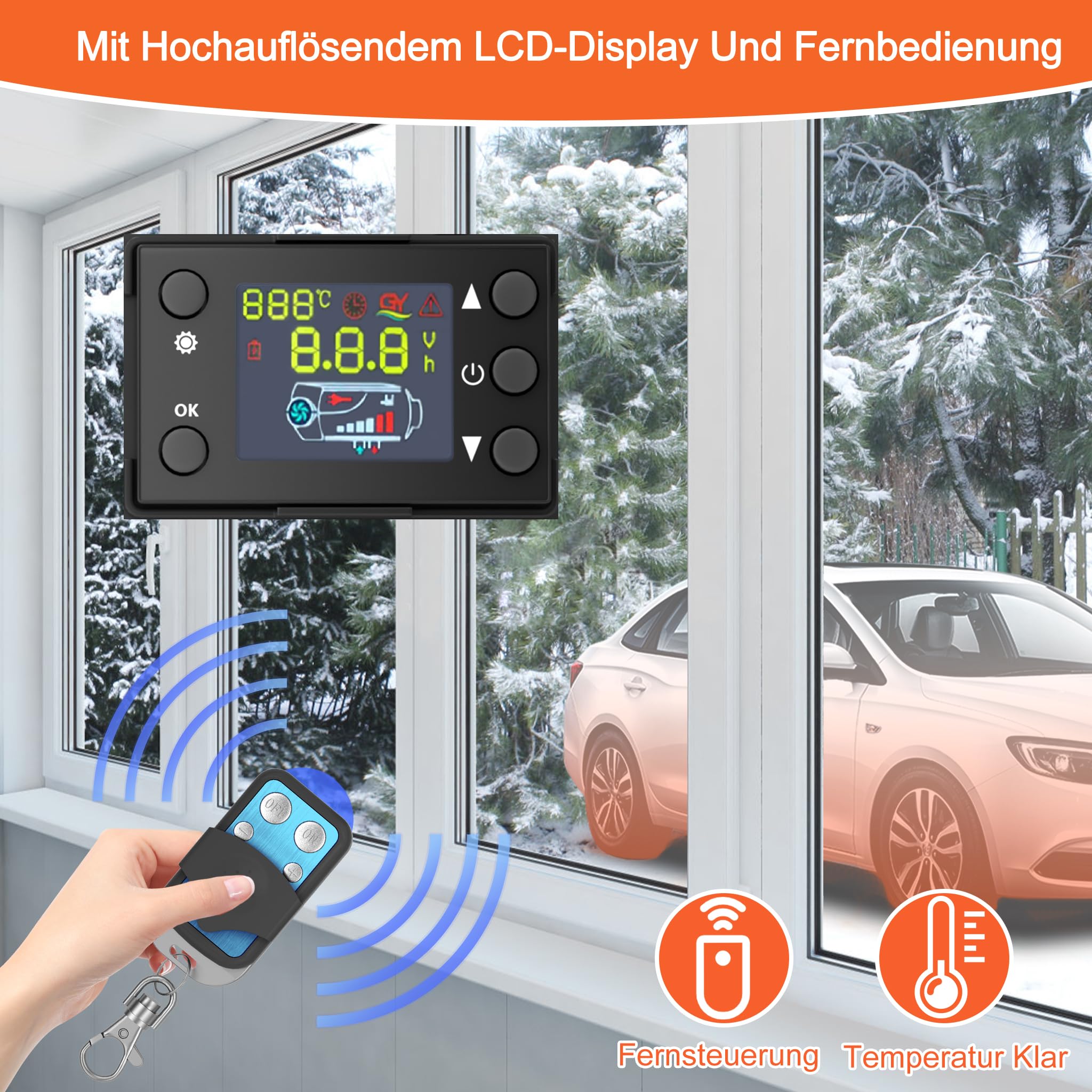 Aufun 8KW Riscaldatore Diesel, 12V Aria Riscaldatore ad Aria con Telecomando, Interruttore LCD per Auto Camper Barca Camion Camper Autobus (Rosso+Orizzonte)