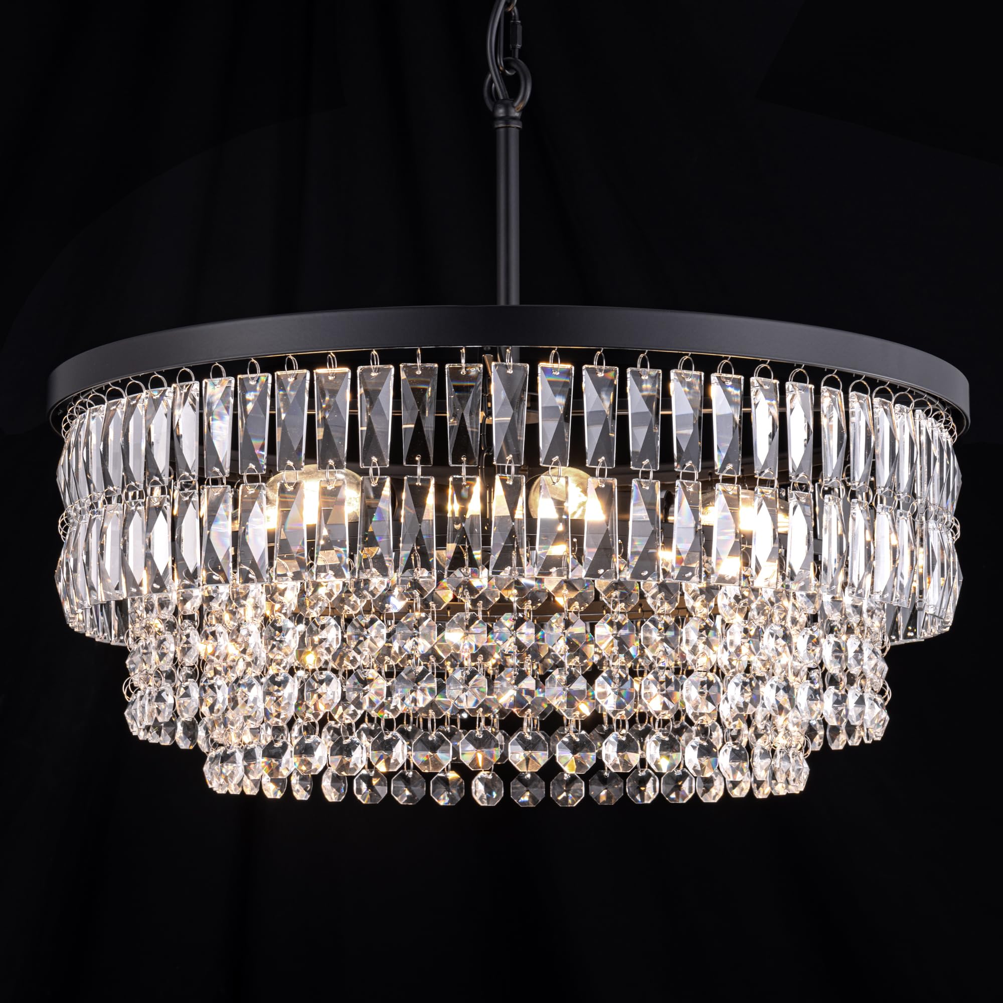 Sponsored Ad – TOCHIC Crystal Chandelier, 6-Light Modern Chandeliers for Dining Room, Farmhouse Tiers Black Ceiling Light Fixture, Round Lighting for Living Room, Bedroom, Bathroom, Kitchen Island, Entryway, W-20”