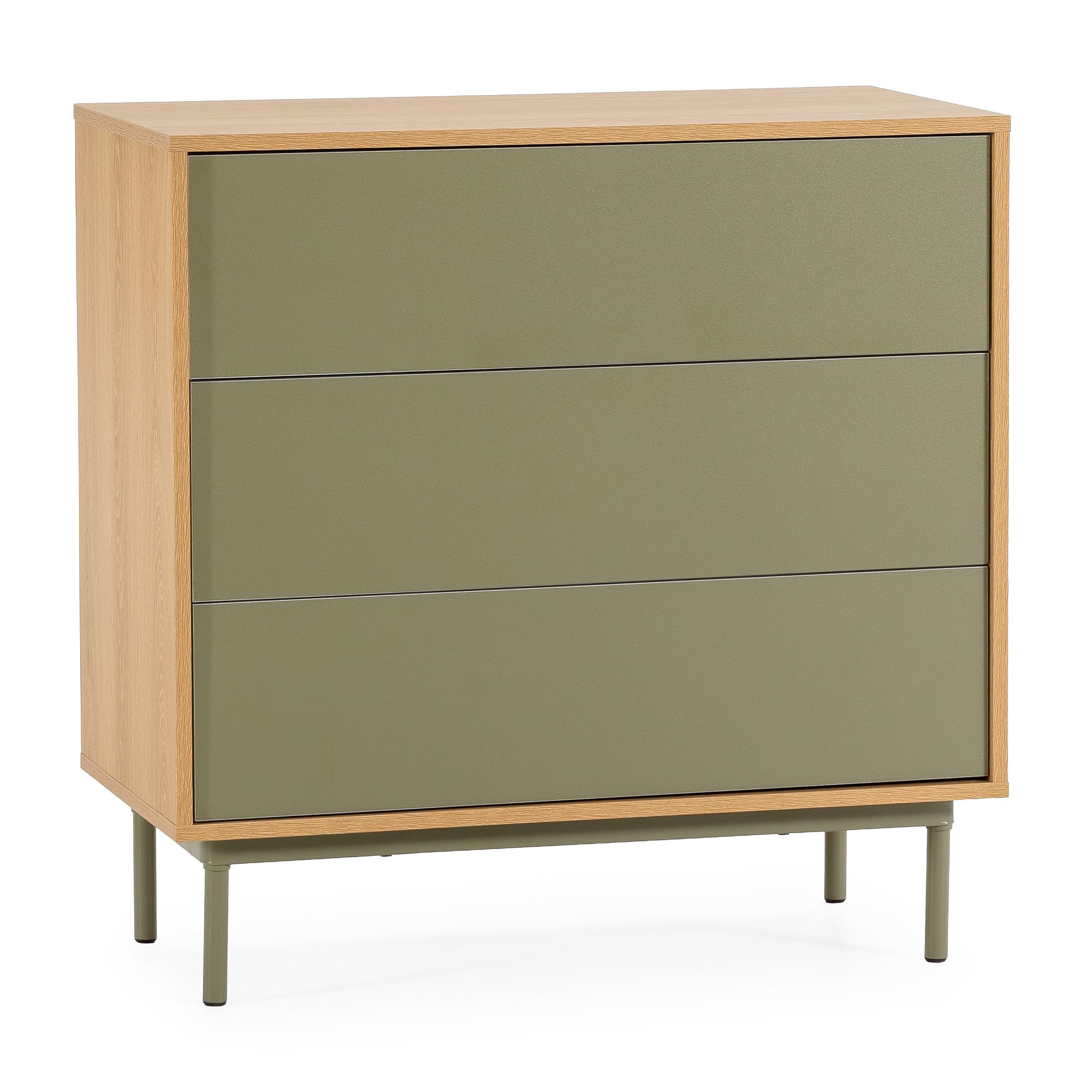 HOMN LIVING Cómoda de Noche Cuzco 3 cajones Color Roble/Verde, 80 cm (Ancho) 40 cm (Profundo) 80 cm (Altura)