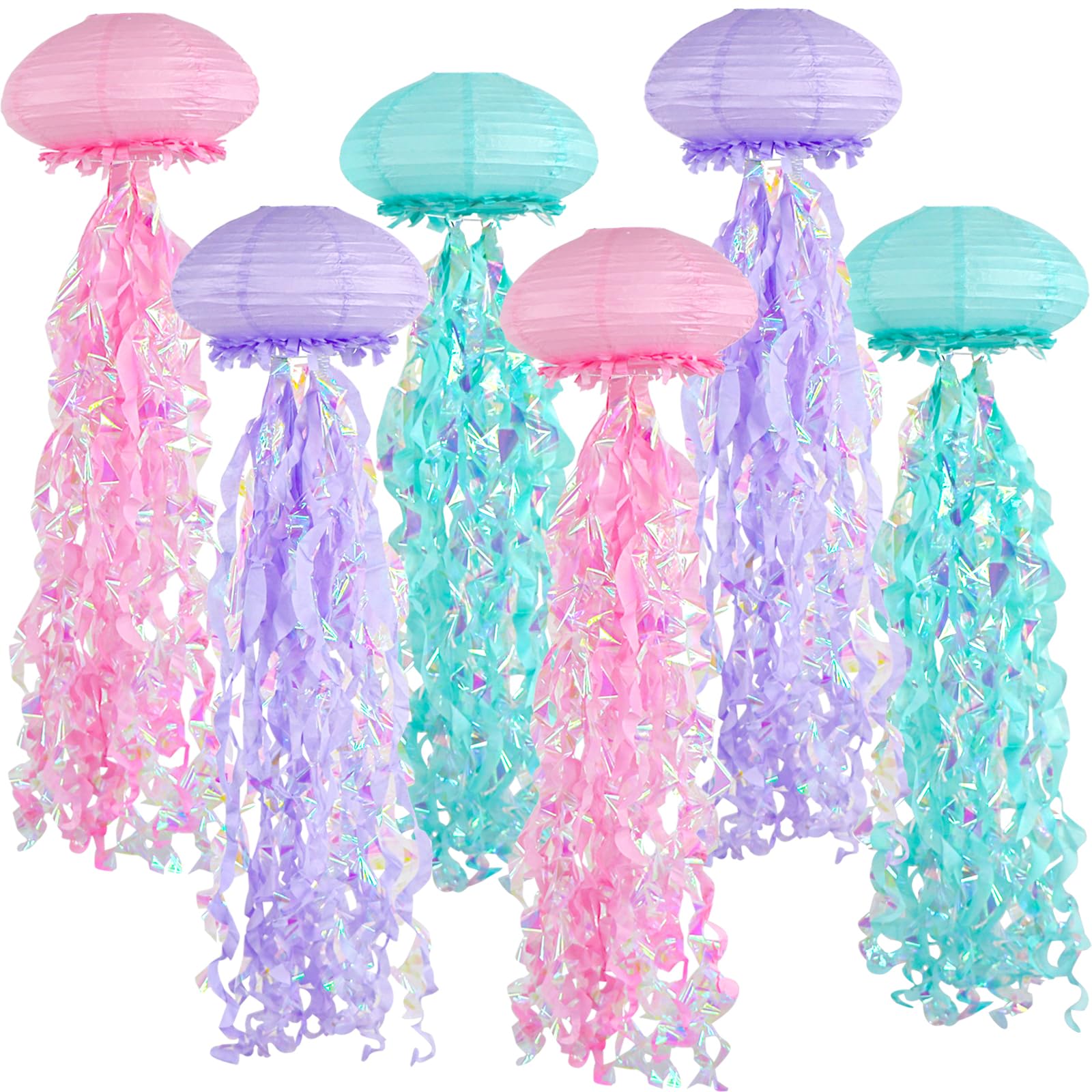 ADLKGG Jellyfish Paper Lanterns, Under The Sea Party Decorations, 6pcs Hanging Jelly Fish for Mermaid Ocean Themed Birthday Party Decorations, Baby