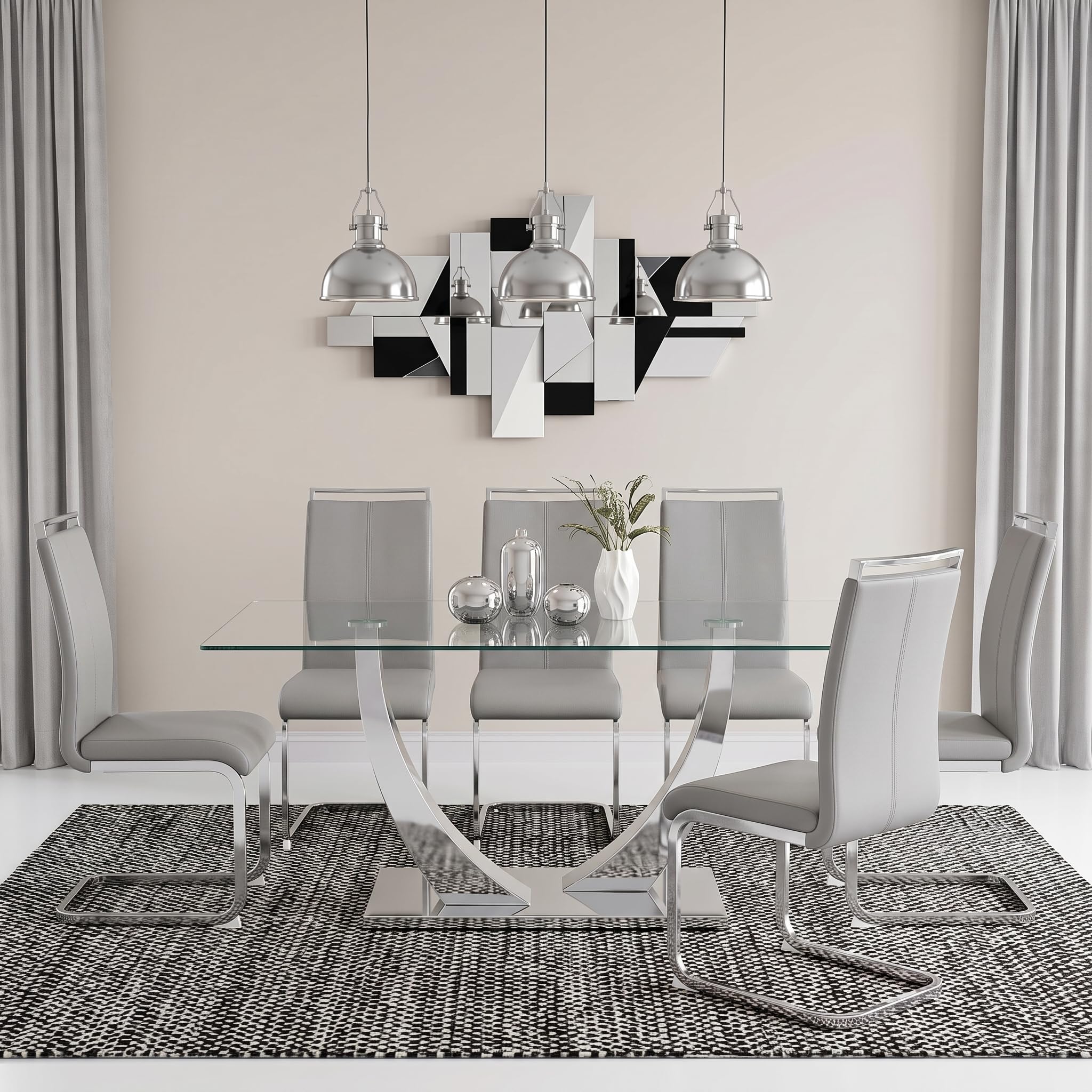 NYEESS 63' Glass Dining Table Set