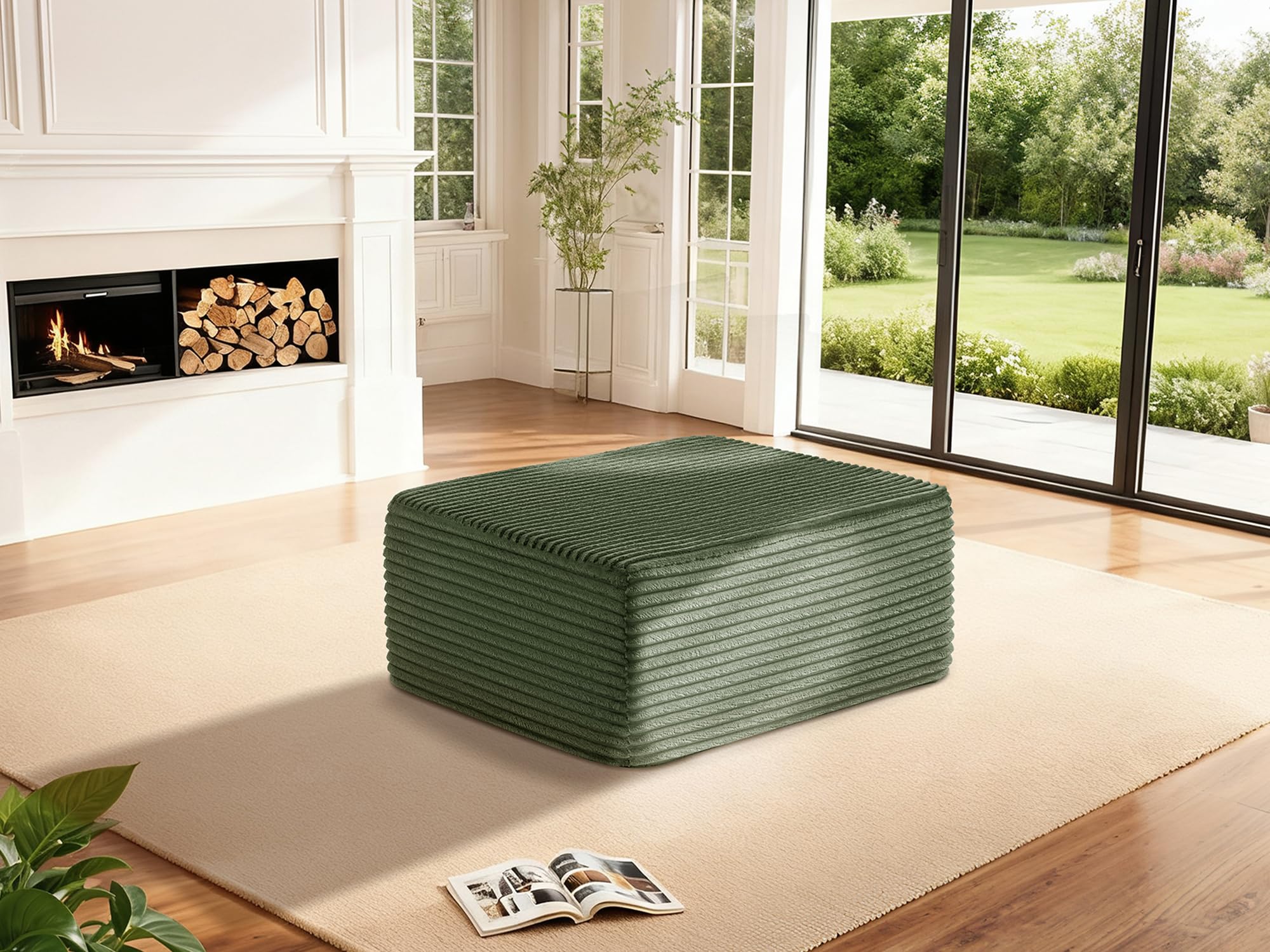 37" Cloud Sectional Couch Ottoman for Living Room, Extra Deep Seats No Assembly, Minimalist Modular Couch, Corduroy (Olive Green, Single Ottoman)