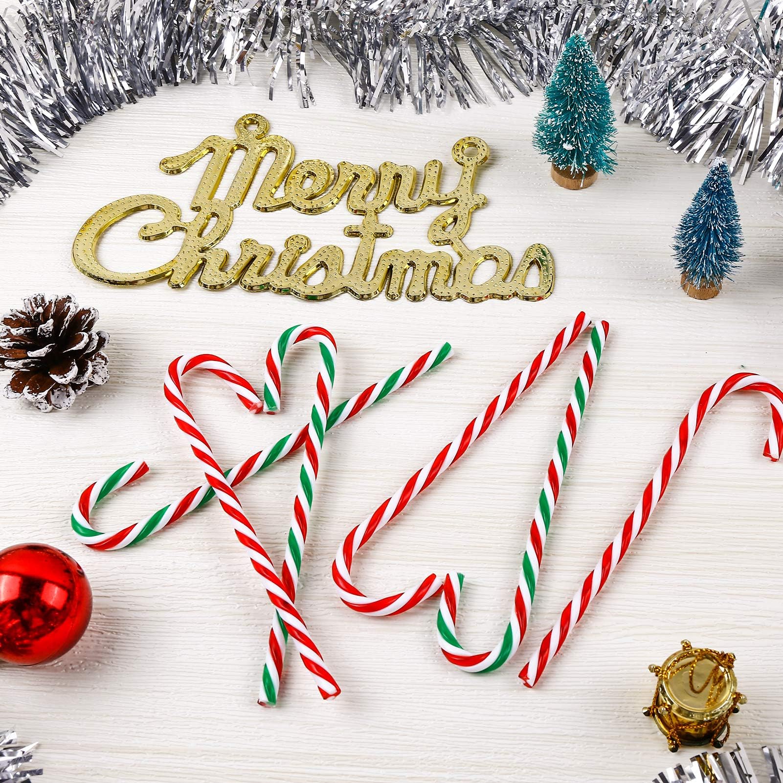 MELLIEX 16 Pezzi Bastoncini Di Zucchero Natalizi In Plastica Con Corde Dorate – Decorazioni Natale Non Commestibili - 2