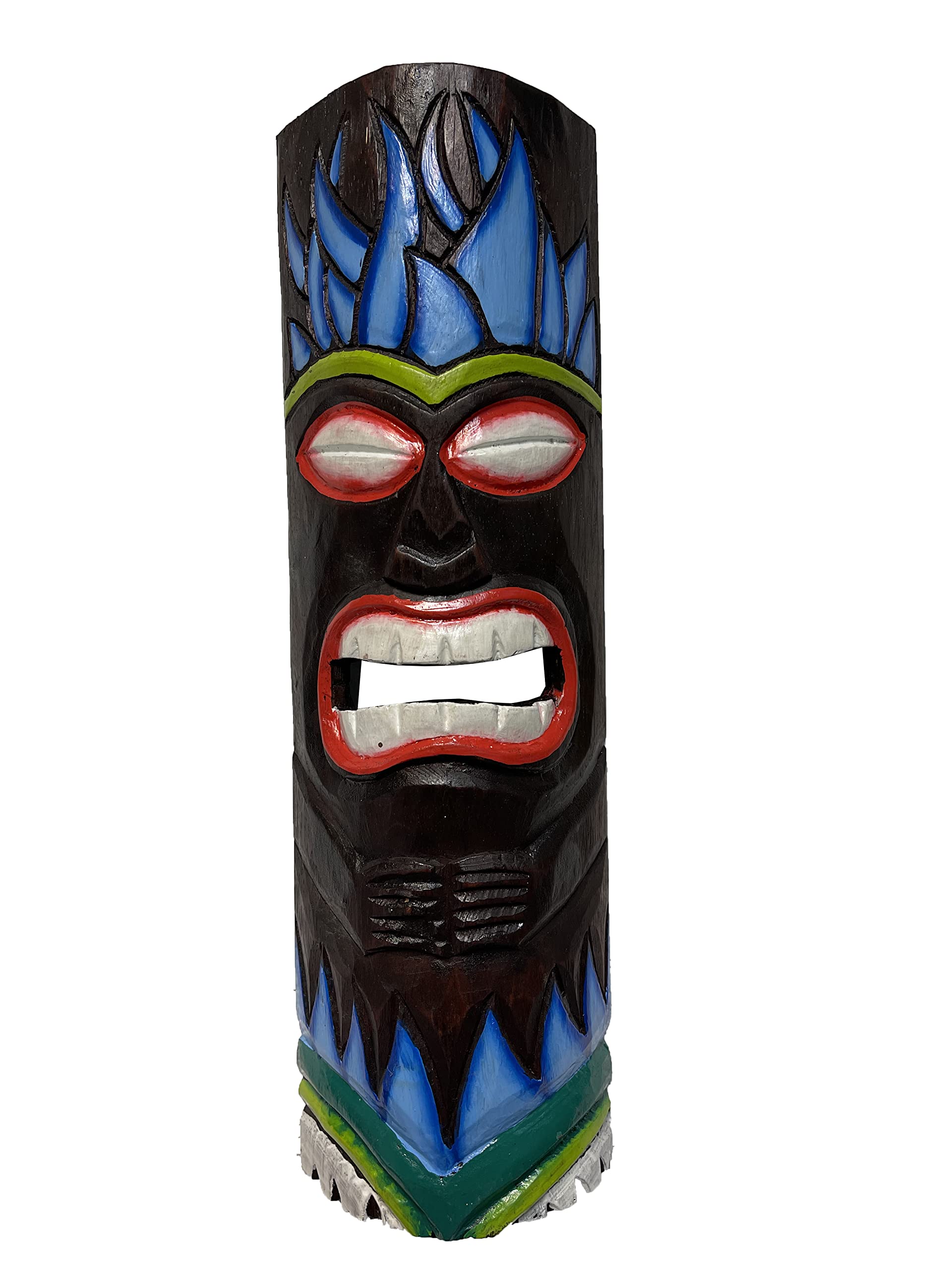 Tiki Mask Wall Hanging - Multicoloured - Hand Carved Albesia Wood Decoration Tiki Bar Hawaiian Garden Hand Painted