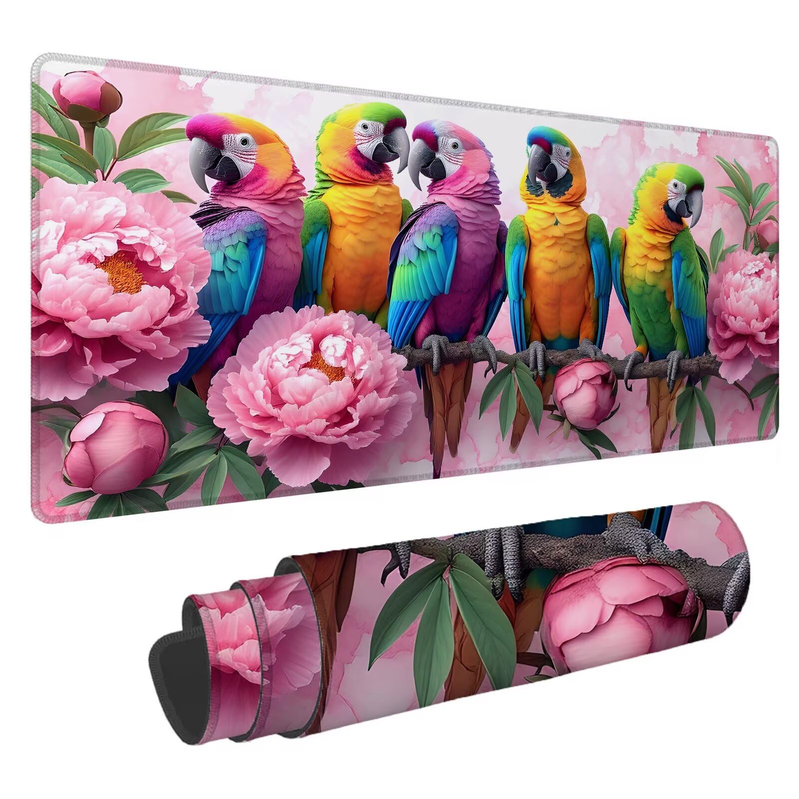 Podkładka pod mysz Piwonia XXL Podkładka pod mysz Parrot 1000 x 500 x 4 mm Podkładka pod mysz dla graczy, podkładka pod mysz do laptopa, podkładka pod mysz i klawiaturę A-73