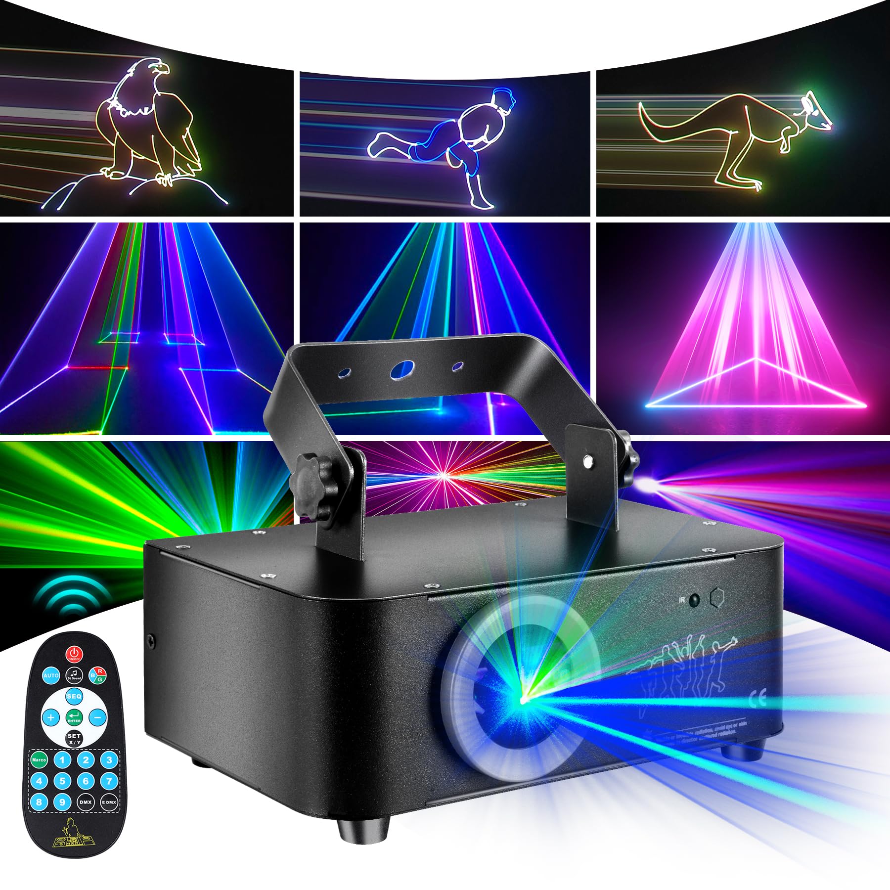 DJ Luci Discoteca, 3D Discoteca Luci, Musica Attivata dal Suono Luci Discoteca, RGB Proiettore Animato DJ Discoteca, con Telecomando, DMX Effetto Spotlight per Spettacoli Dal Vivo, Natale, Bar