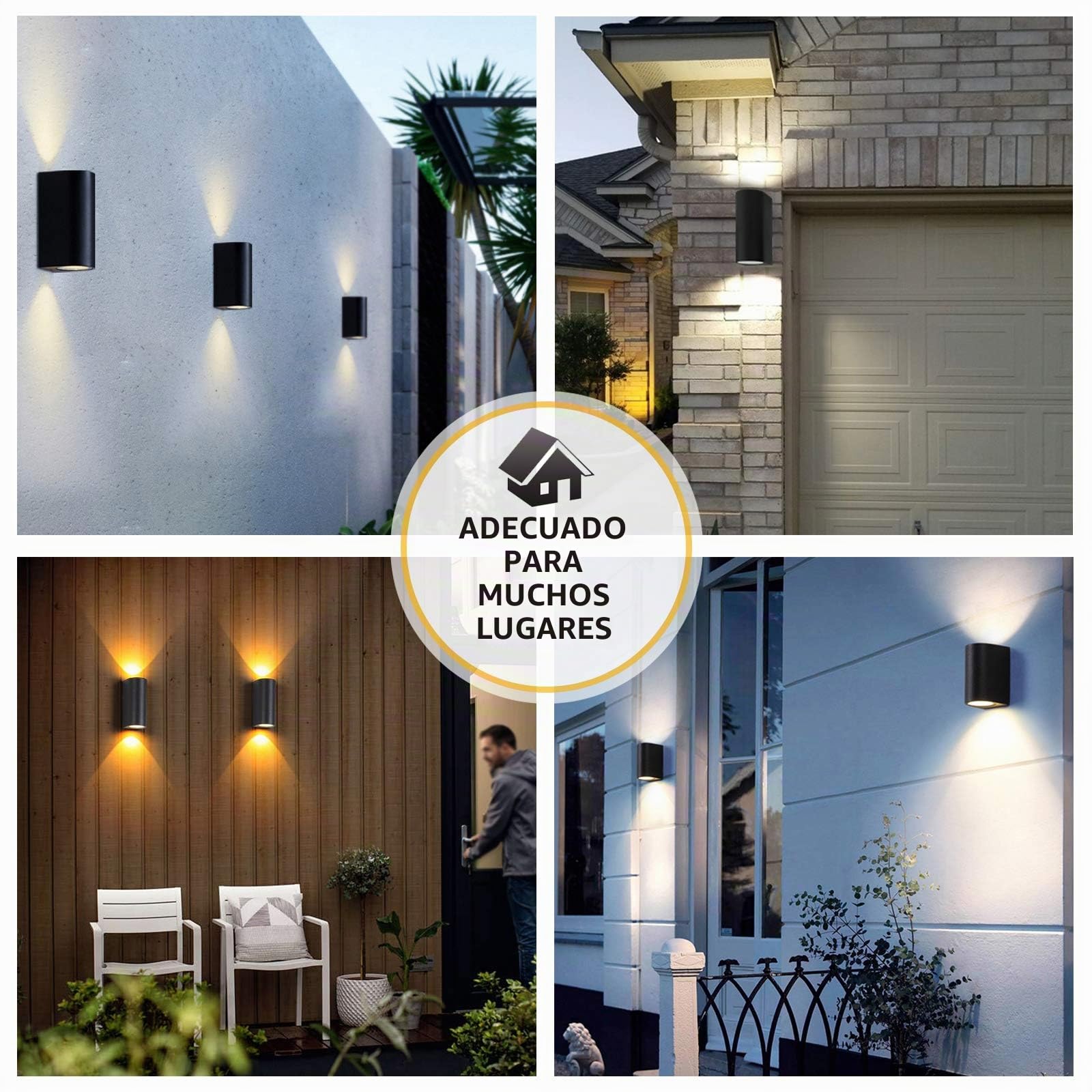 HLFVLITE Paquete de 2 Luces de Pared de Aluminio, Lámpara de Pared para Exterior con Apliques, Luces Impermeables IP44 en Negro